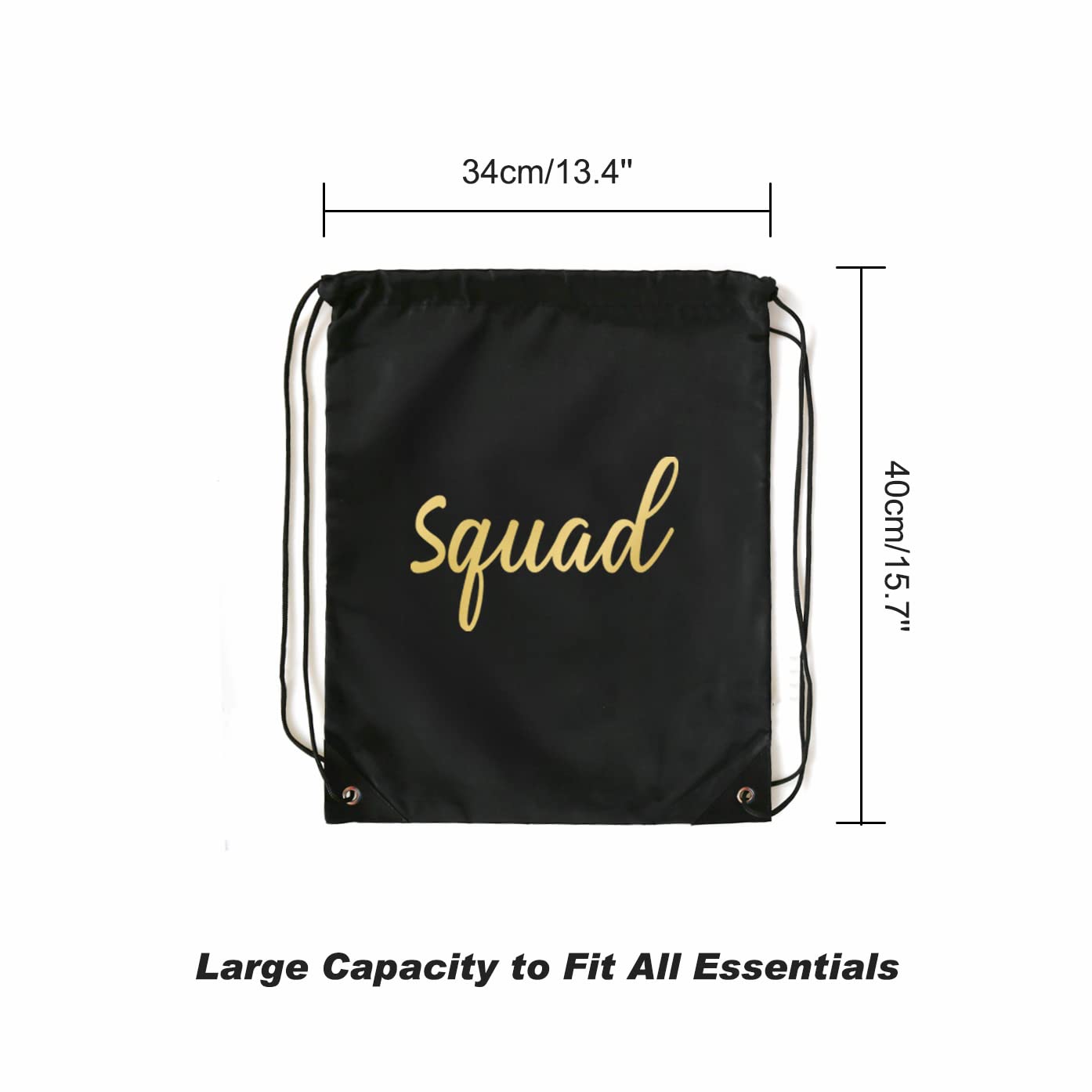 LADY&HOME 10 Packs Bride and Bride Squad Drawstring Bags, Bridesmaids Gift Drawstring Bag for Bachelorette Party, Bridal Party(Black)
