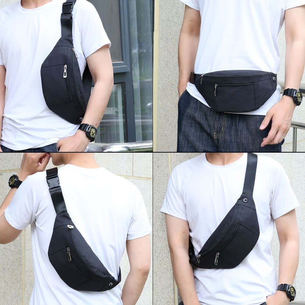 Fanny Pack for Men & Women, Fashion Waterproof Waist Packs with Adjustable Belt, Casual Bag Bum Bags for Travel Sports Running. (02-Black)