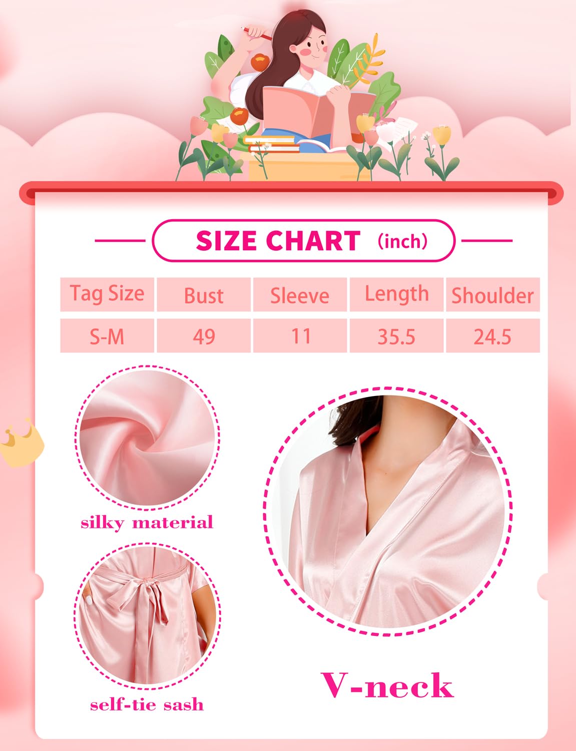 20 Pcs Women Satin Silky Robe Wedding Bridal Party Bride Bridesmaid Robes Kimono Loungewear Dressing Gowns (Pink-sm, Set of 5)