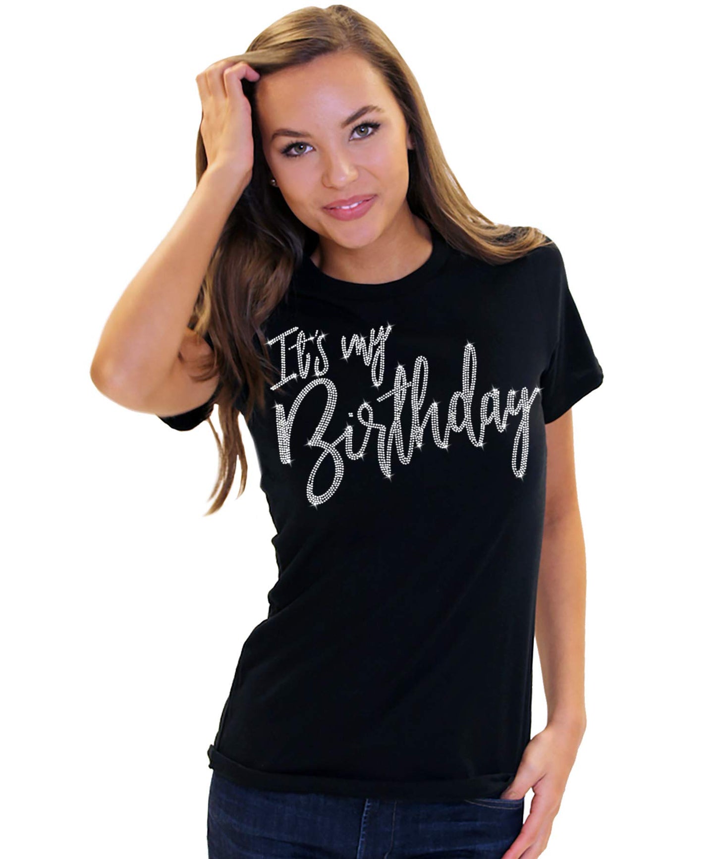 Birthday Shirts for Women Sexy - Glam Rhinestone It's My Birthday T-Shirt Black - Birthday Party Gift - Medium - Black Tee(GlmMyBdy RS) Md/Blk