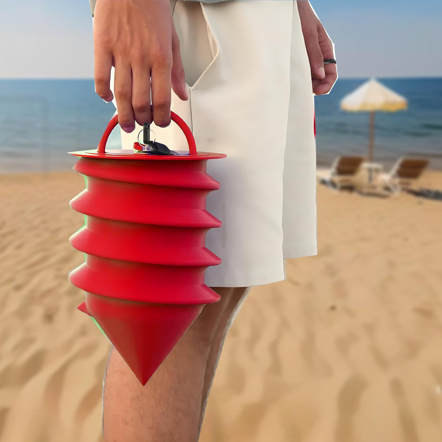 Portable Beach Safe With Locking Key, Bright Purple/Red Beach Locking Bags For Valuables and Phone (Red)