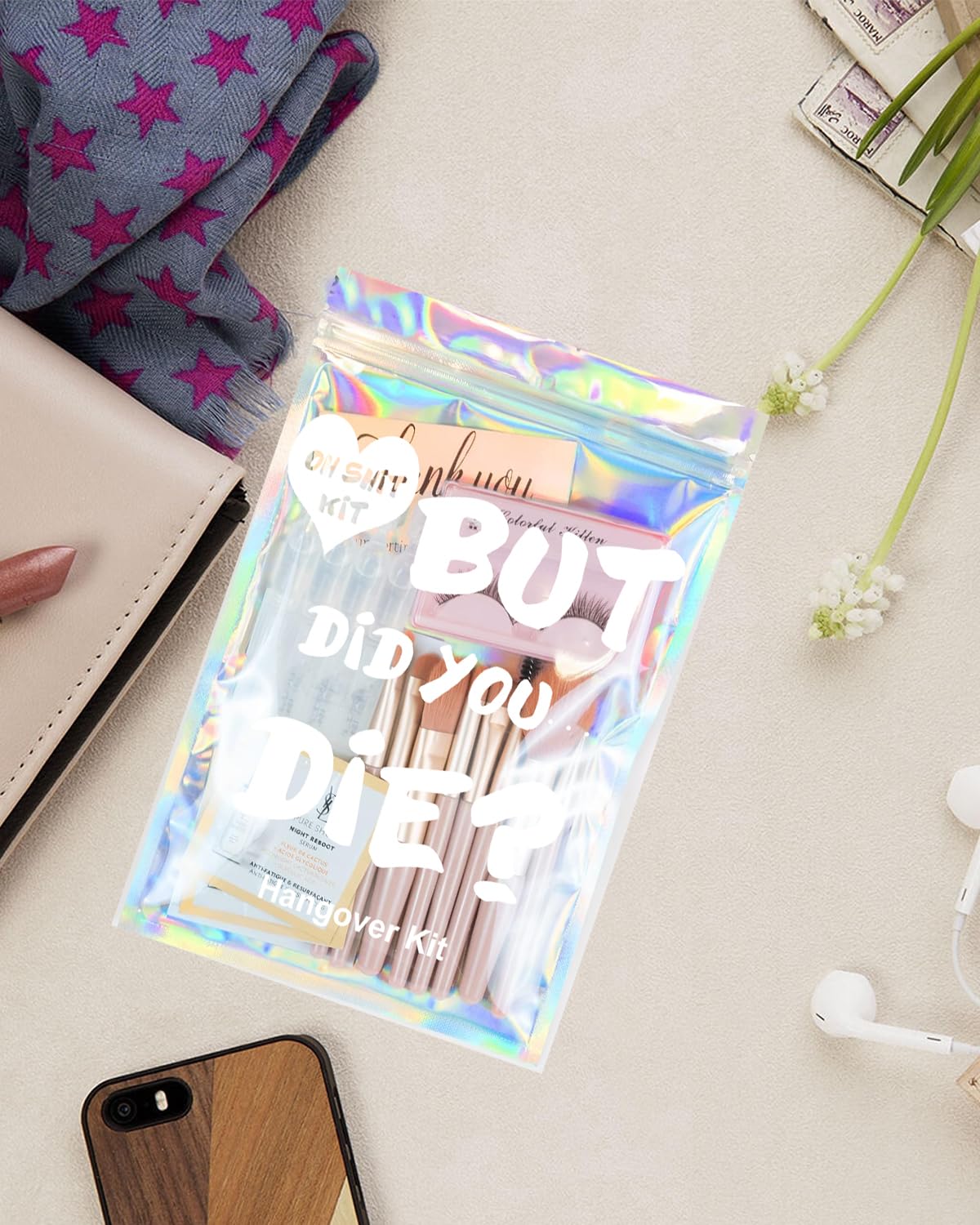SILFGRLF Bachelorette Party Hangover Kit Bags,20 Count BUT DID You DIE Holographic Recovery Bags Party Supplies Gift Bags for Bach Party Favors Printed(5"x7") (20)