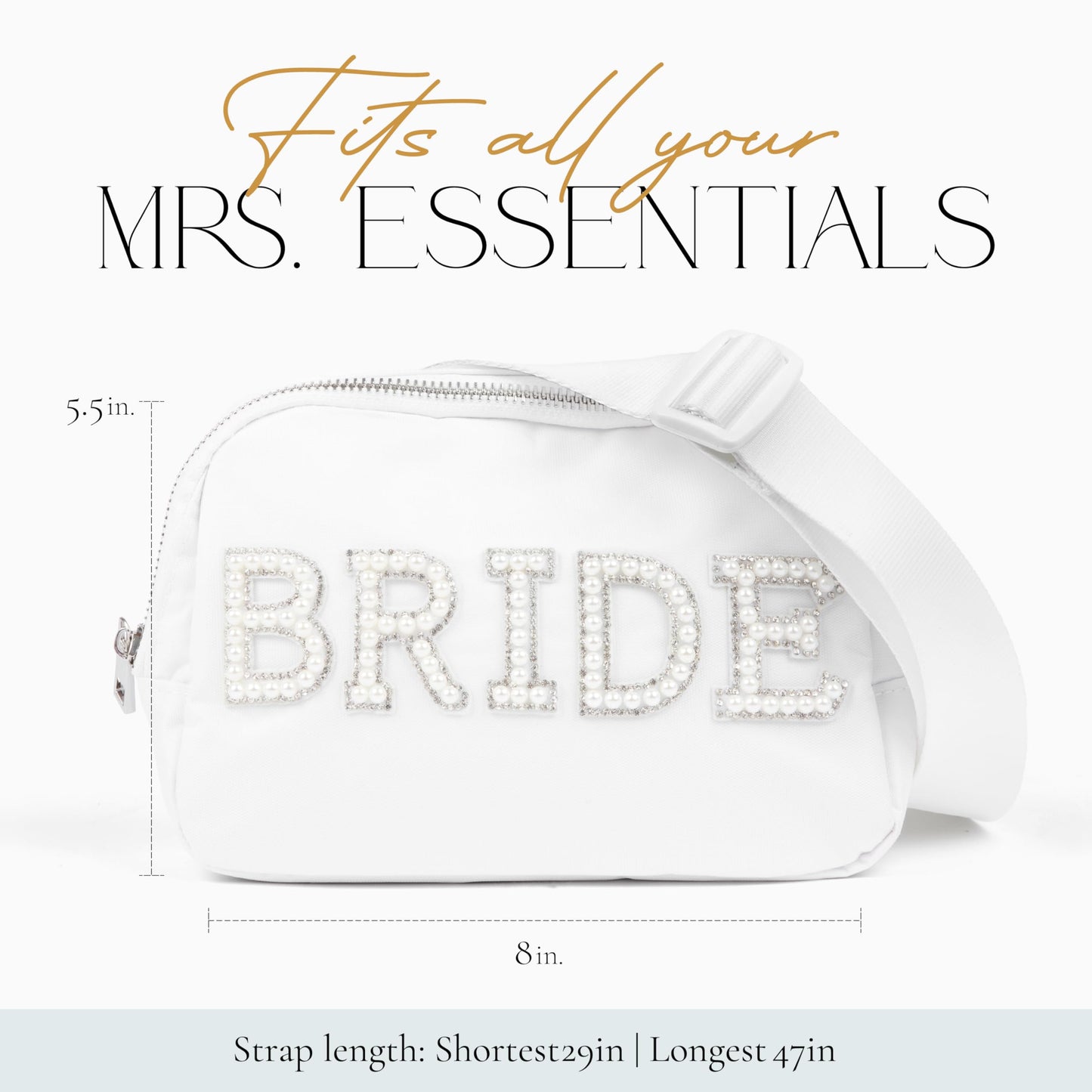 Newlywoo Pearl Bride Bag, White Fanny Pack - Complete your White Bride Bachelorette Outfit with our Cute Bride Belt Bag! A Gift for the Bride for all her Wedding Essentials and Bride Accessories!