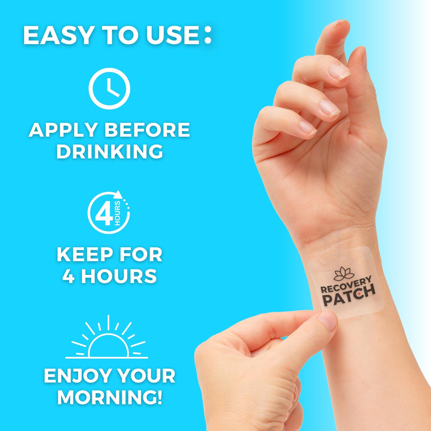 Party Treats Recovery Patches 10 Pack - Wake Up Refreshed & Energized with Our 100% Natural Ingredients Patch - Individually Wrapped, Skin-Friendly & Waterproof - Enhanced Morning Formula