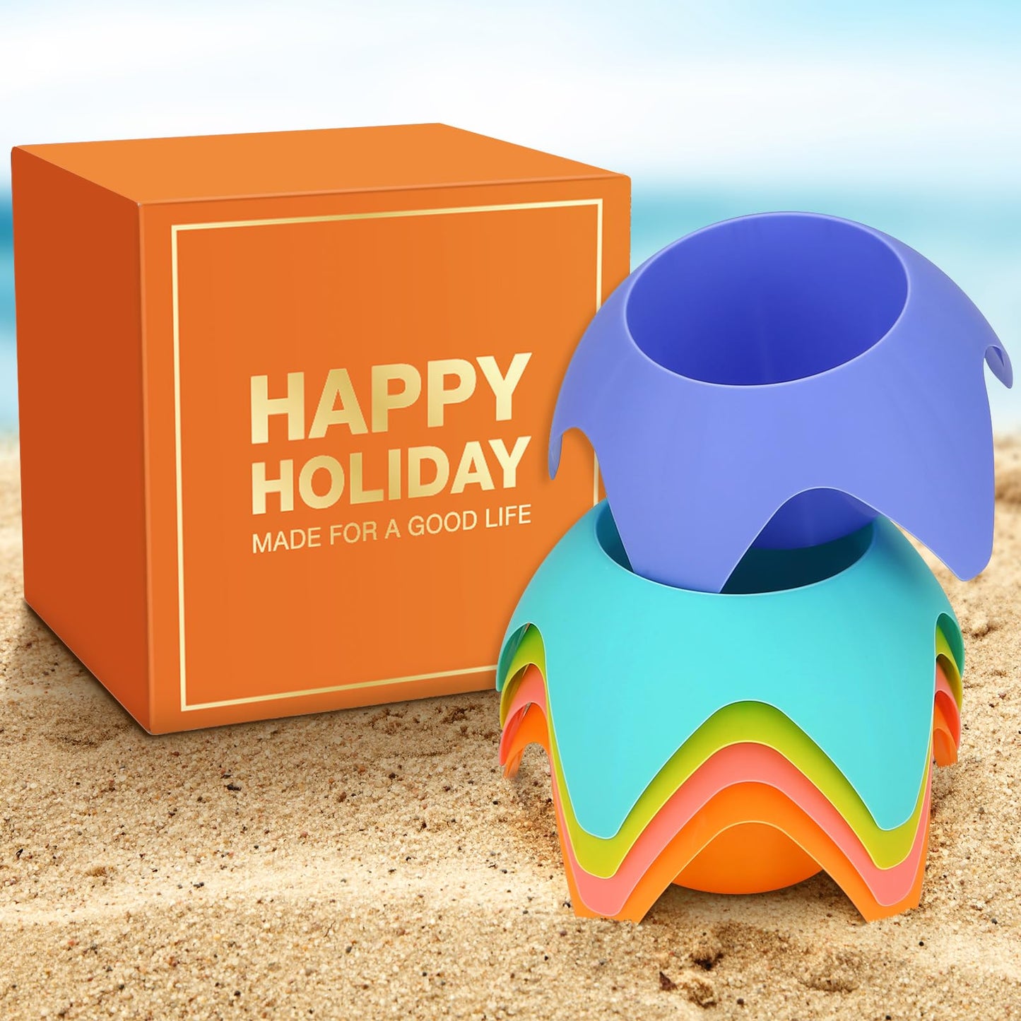 Beach Vacation Essentials - Sand Coasters Drink Cup Holders, 5-Pack, Multicolor, Must-Haves for Women, Adults, Family, and Friends