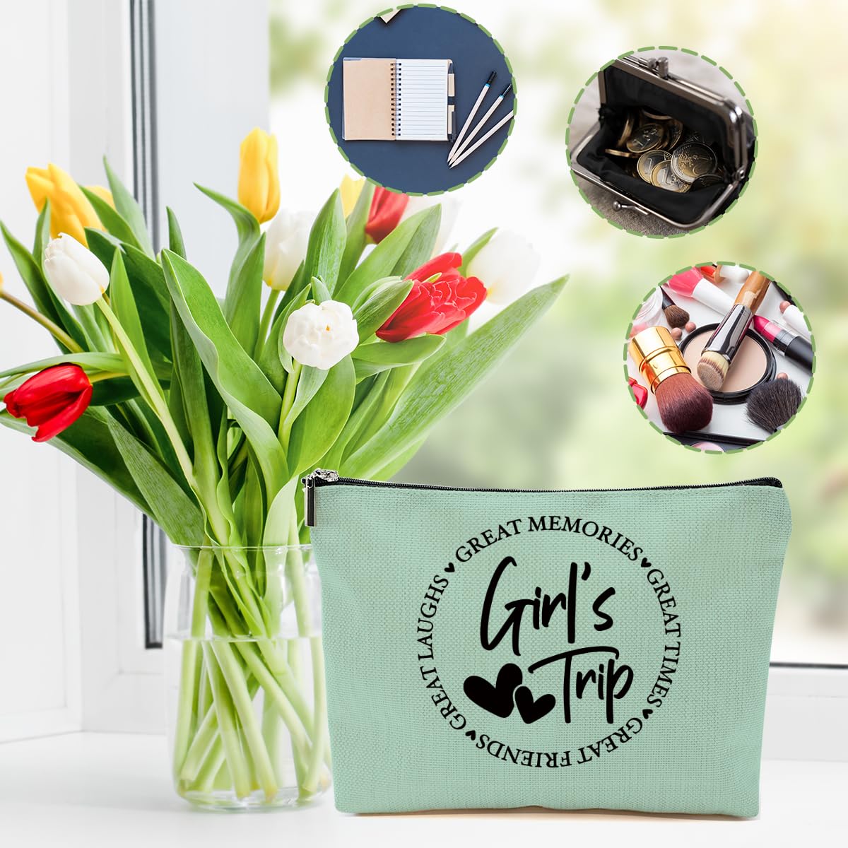 DHKG 6Pcs Girls Trip Gifts Favors, Girls Weekend Gifts Makeup Bag, Bestie Gifts Weekend Bag Vacation 2025 Cosmetic Bag, Friendship Gifts for Women Bestie Friend, Graduation Wedding Gifts Toiletry Bag