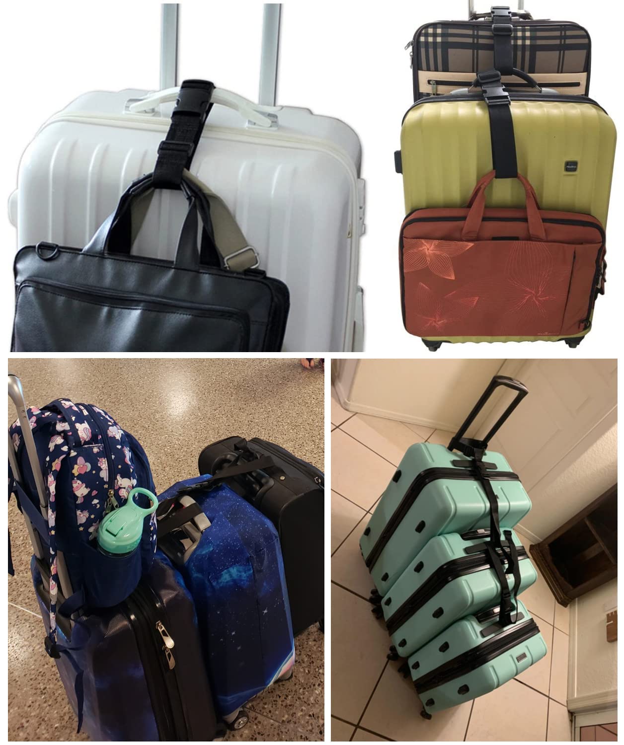 Luggage Straps for Suitcases TSA Approved, Travel Accessories to Connect Two Suitcase, Add A Bag Luggage Strap for Carry On Your 3 Luggages Adjustable Buckle Belt, 2Pack Black