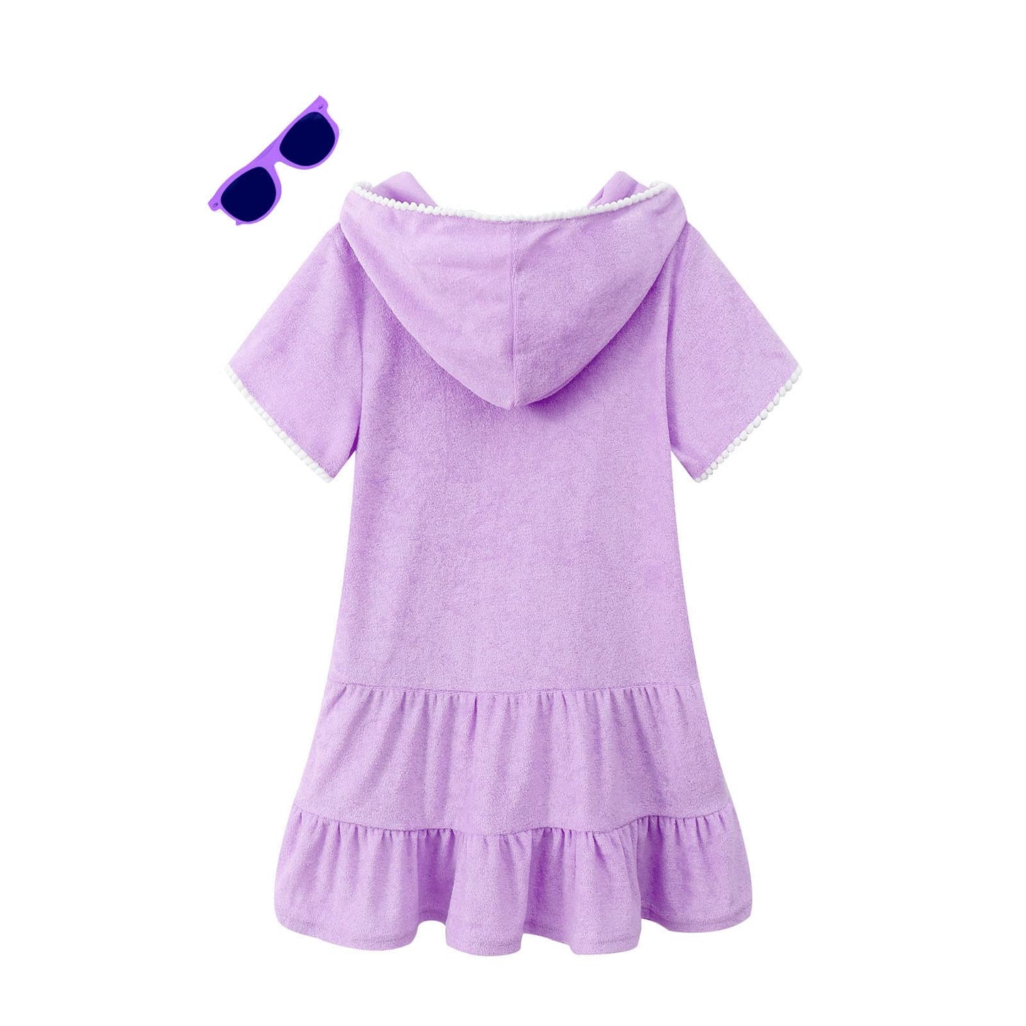 LUCKYGAL Purple Girls Swimsuit Cover Up Kids Swim Coverup Terry Zip-Up Beach Pool Wraps,3t 4t