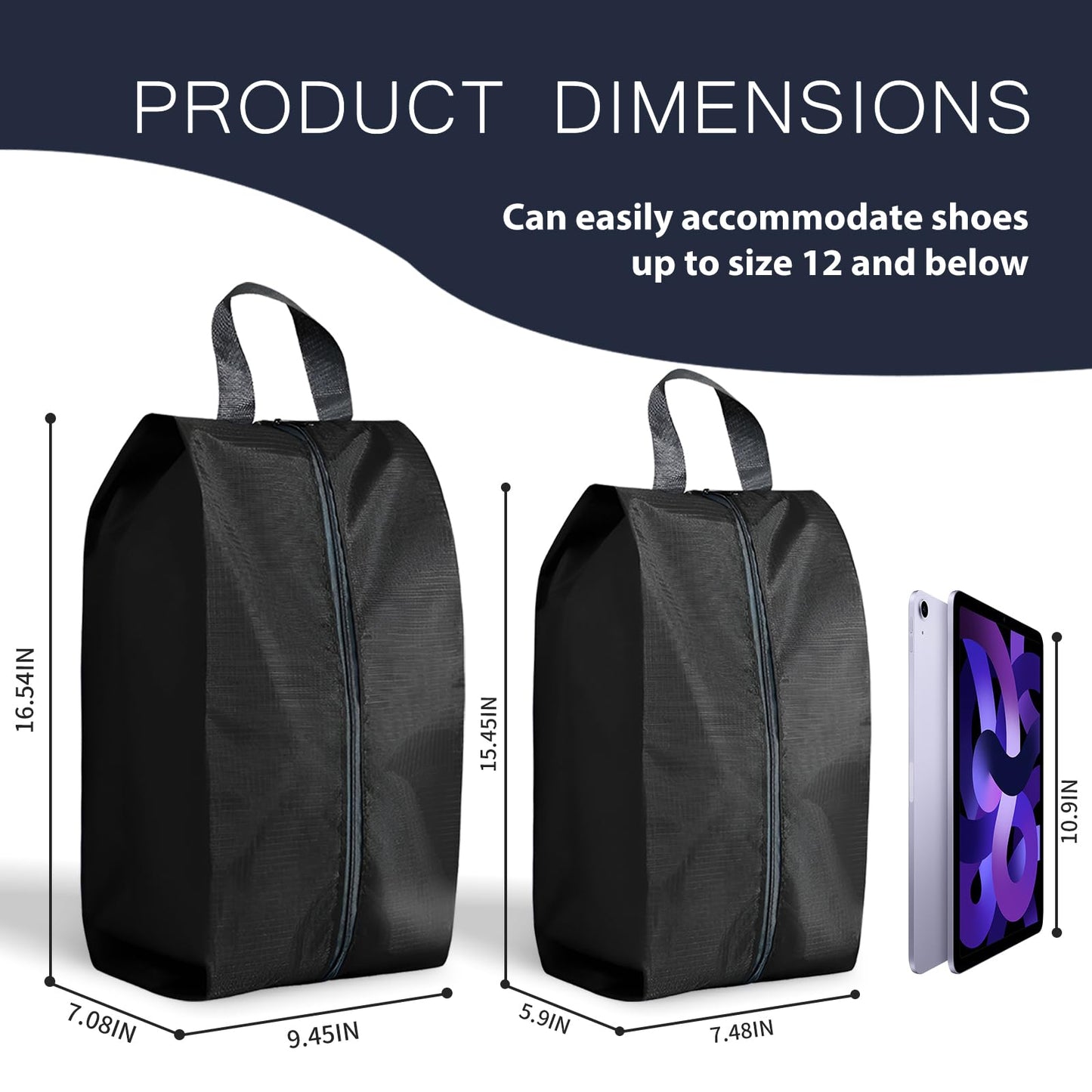 MiHeeHome Shoe Bags for Travel - 4 Pack Extra Large Waterproof Travel Shoe Bag for Men & Women with Zipper & Handle - Travel Essentials, Portable Packing for Gym, Storage for Luggage, Closet