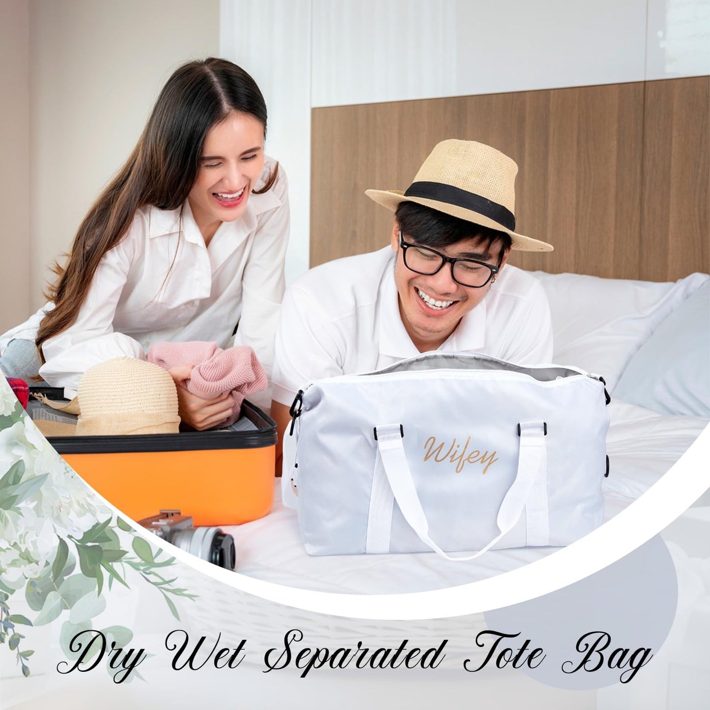 Sanwuta 2 Pcs Couple Duffel Travel Bag Set Wedding Gift Bag for Valentine Bride Groom Honeymoon Travel Bags Gym/weekender Bag(Wifey Hubby)