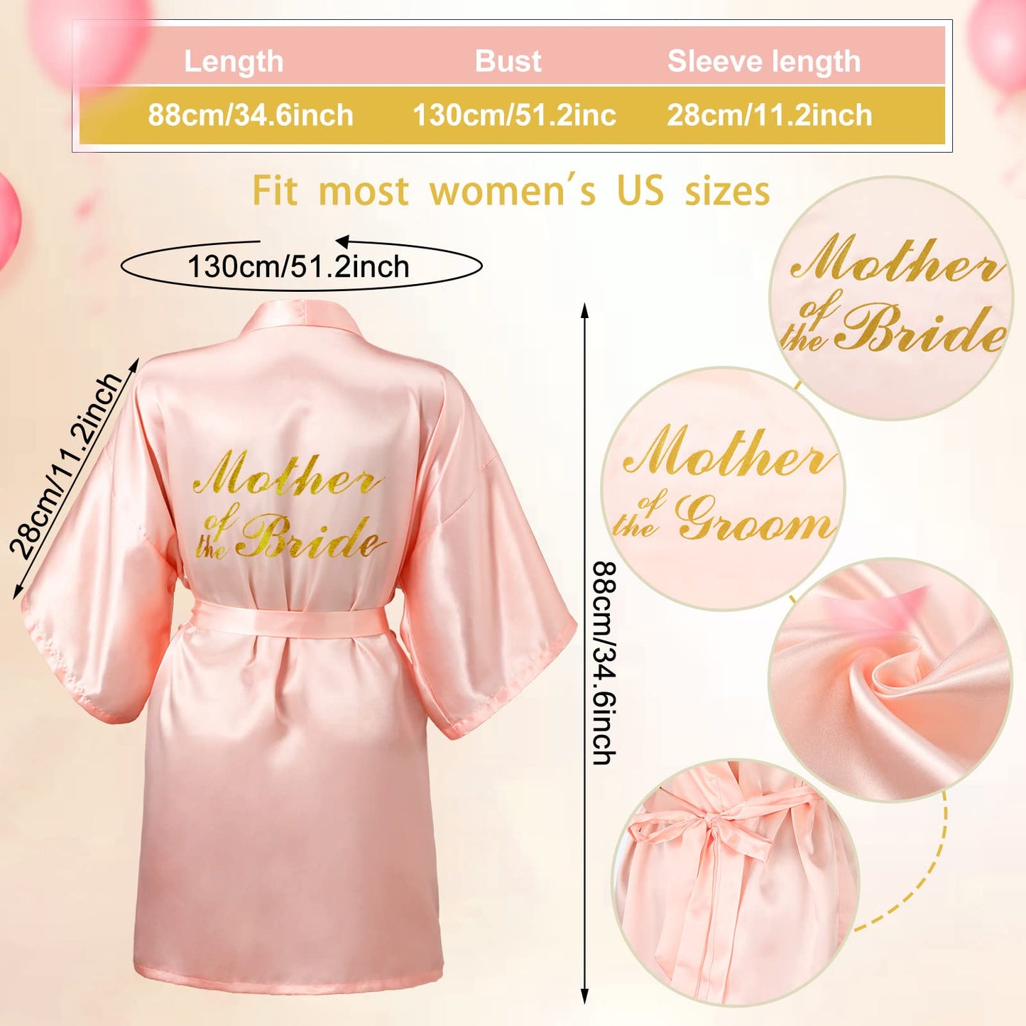 Janmercy 6 Pieces Bridesmaids Robes Set Bridal Robes for Wedding Matron of Honor Robe Maid of Honor Robe for Bridal Party Gifts(Pink and White,Bride, Maid, Mother)