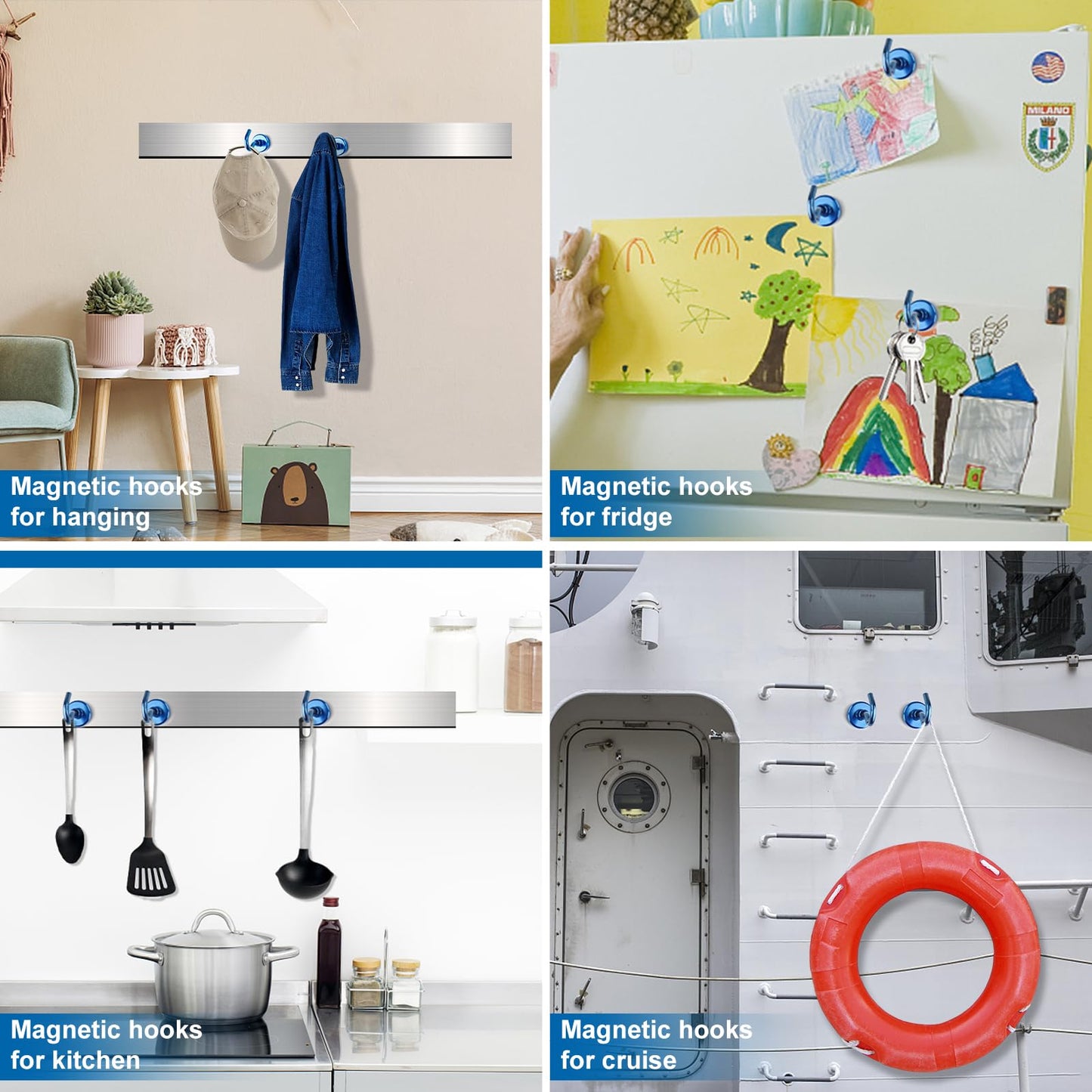 LOVIMAG Cruise Hits: 80LB Blue Magnetic Hooks, Door Magnets, Travel & ClassroomAccessorry Must-Haves (6 Pack)