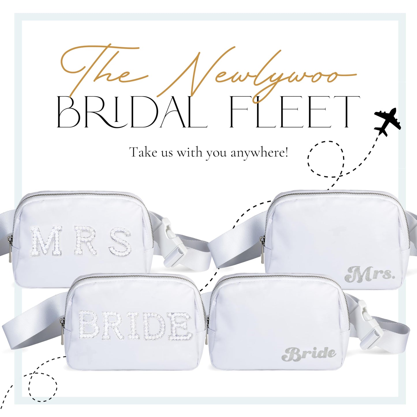 Newlywoo Pearl Bride Bag, White Fanny Pack - Complete your White Bride Bachelorette Outfit with our Cute Bride Belt Bag! A Gift for the Bride for all her Wedding Essentials and Bride Accessories!