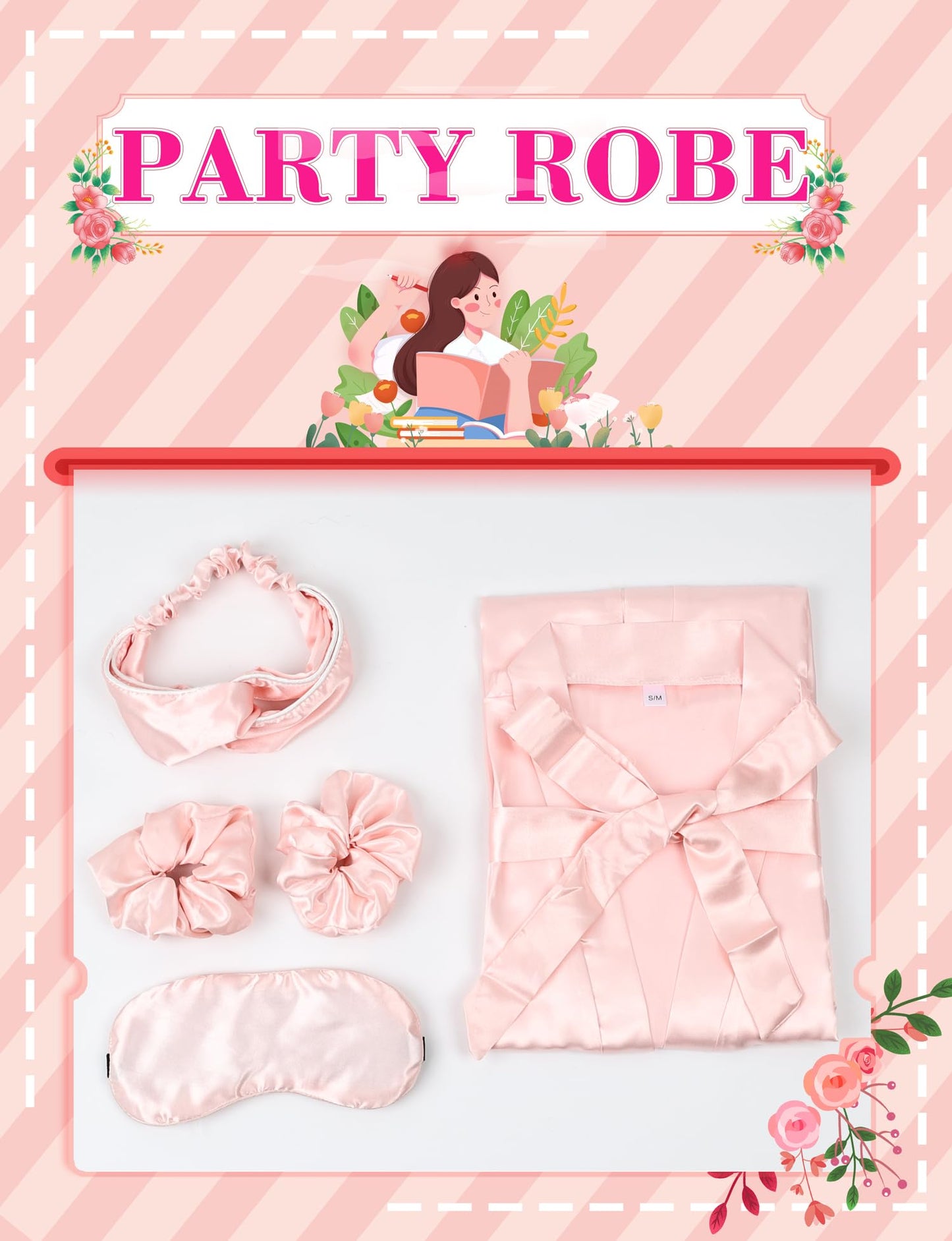 20 Pcs Women Satin Silky Robe Wedding Bridal Party Bride Bridesmaid Robes Kimono Loungewear Dressing Gowns (Pink-sm, Set of 5)