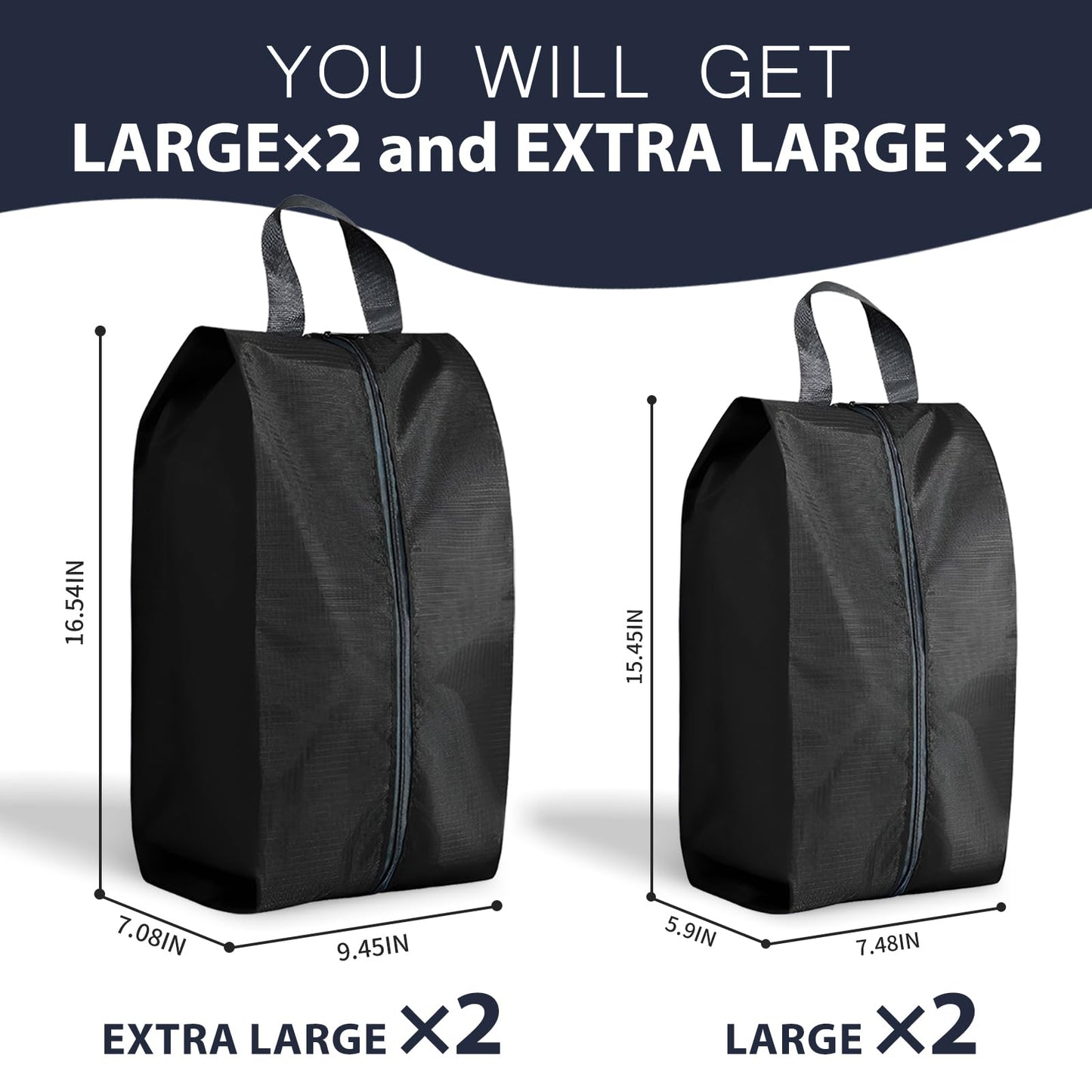 MiHeeHome Shoe Bags for Travel - 4 Pack Extra Large Waterproof Travel Shoe Bag for Men & Women with Zipper & Handle - Travel Essentials, Portable Packing for Gym, Storage for Luggage, Closet