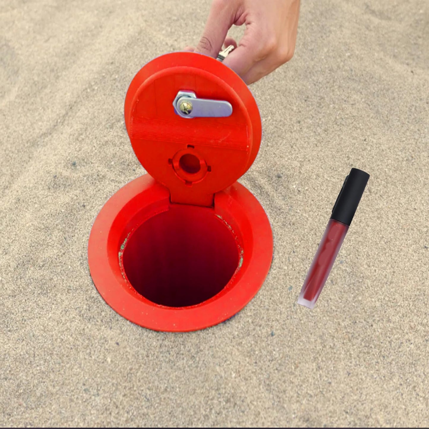 Portable Beach Safe With Locking Key, Bright Purple/Red Beach Locking Bags For Valuables and Phone (Red)