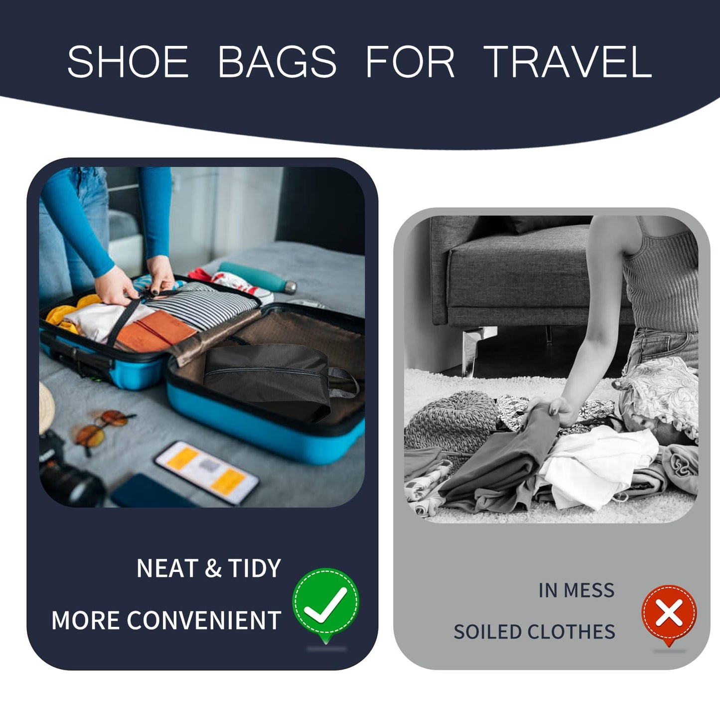 MiHeeHome Shoe Bags for Travel - 4 Pack Extra Large Waterproof Travel Shoe Bag for Men & Women with Zipper & Handle - Travel Essentials, Portable Packing for Gym, Storage for Luggage, Closet