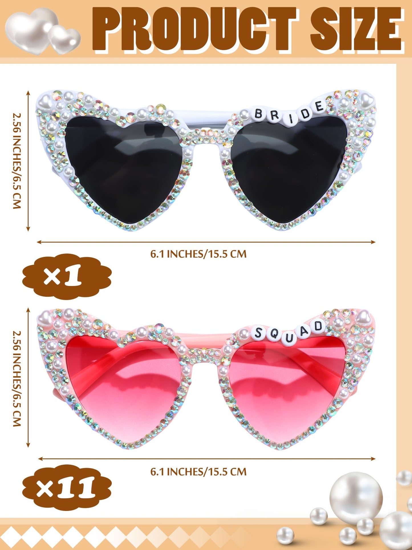 Mootycapa 12 Pcs Bachelorette Party Sunglasses for Bridesmaids Bride Sunglasses for Wedding Party Favors(Bride Squad)