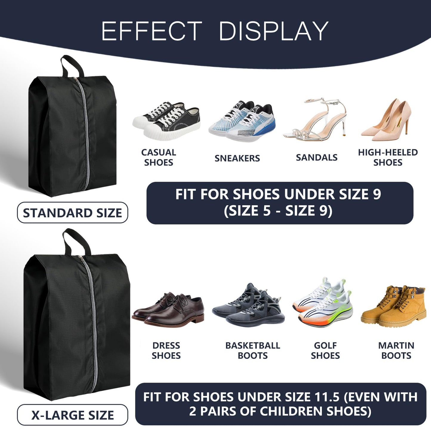 MiHeeHome Shoe Bags for Travel - 4 Pack Extra Large Waterproof Travel Shoe Bag for Men & Women with Zipper & Handle - Travel Essentials, Portable Packing for Gym, Storage for Luggage, Closet