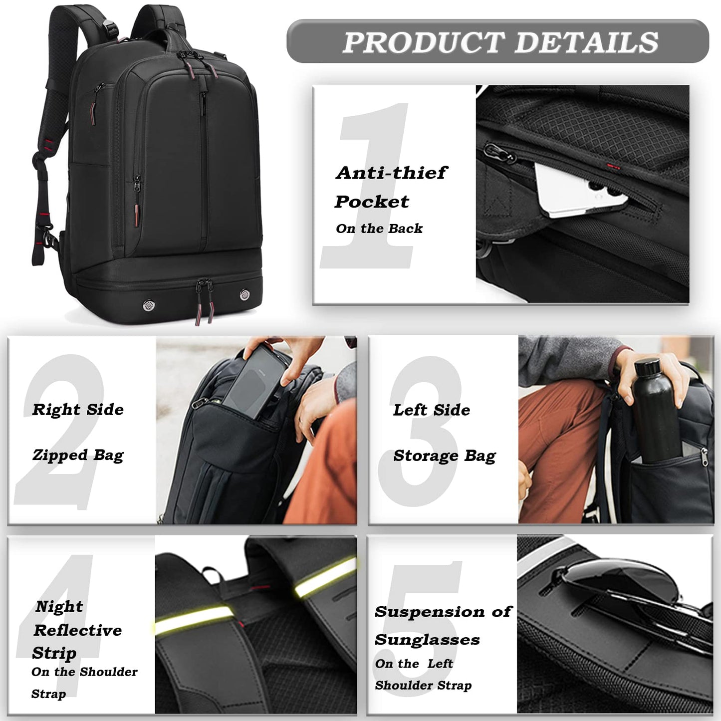 Somago Laptop Backpack Carry On Water Resistant Durable Daypack Backpack fits 16 inch Laptop Anti Theft Travel Rucksack Backpack with Shoe Compartment Luggage Strap for Men Women, 33L, Black