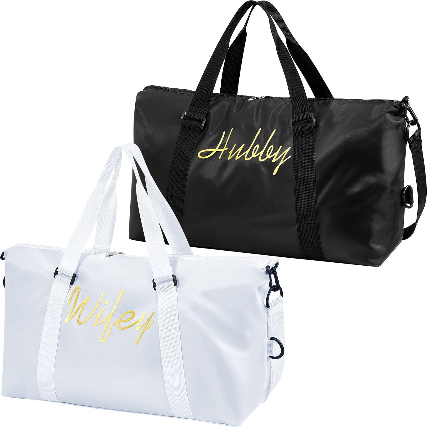 Sanwuta 2 Pcs Couple Duffel Travel Bag Set Wedding Gift Bag for Valentine Bride Groom Honeymoon Travel Bags Gym/weekender Bag(Wifey Hubby)