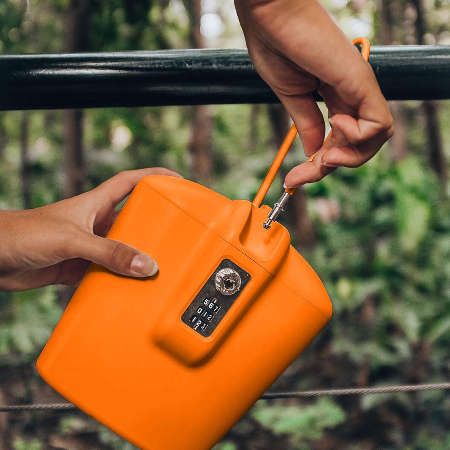 SAFEGO Portable Indoor/Outdoor Lock Box Safe with Key and Combination Access (Orange)