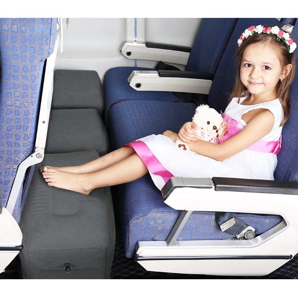 Inflatable Travel Foot Rest Pillow, Adjustable Height Leg Rest Pillow for Cars, Home, Office, Trains, Airplane, Make a Flat Bed for Baby, Kids, Toddlers, Grey, 1 Pack
