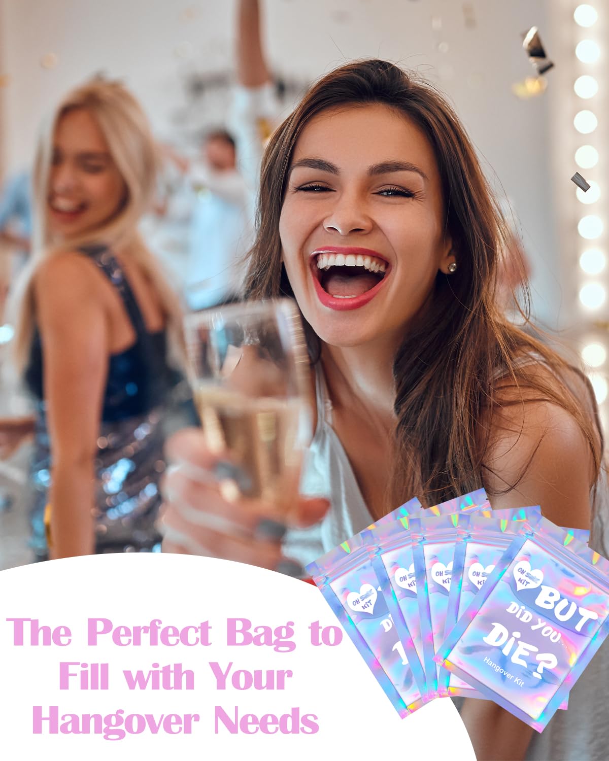 SILFGRLF Bachelorette Party Hangover Kit Bags,20 Count BUT DID You DIE Holographic Recovery Bags Party Supplies Gift Bags for Bach Party Favors Printed(5"x7") (20)