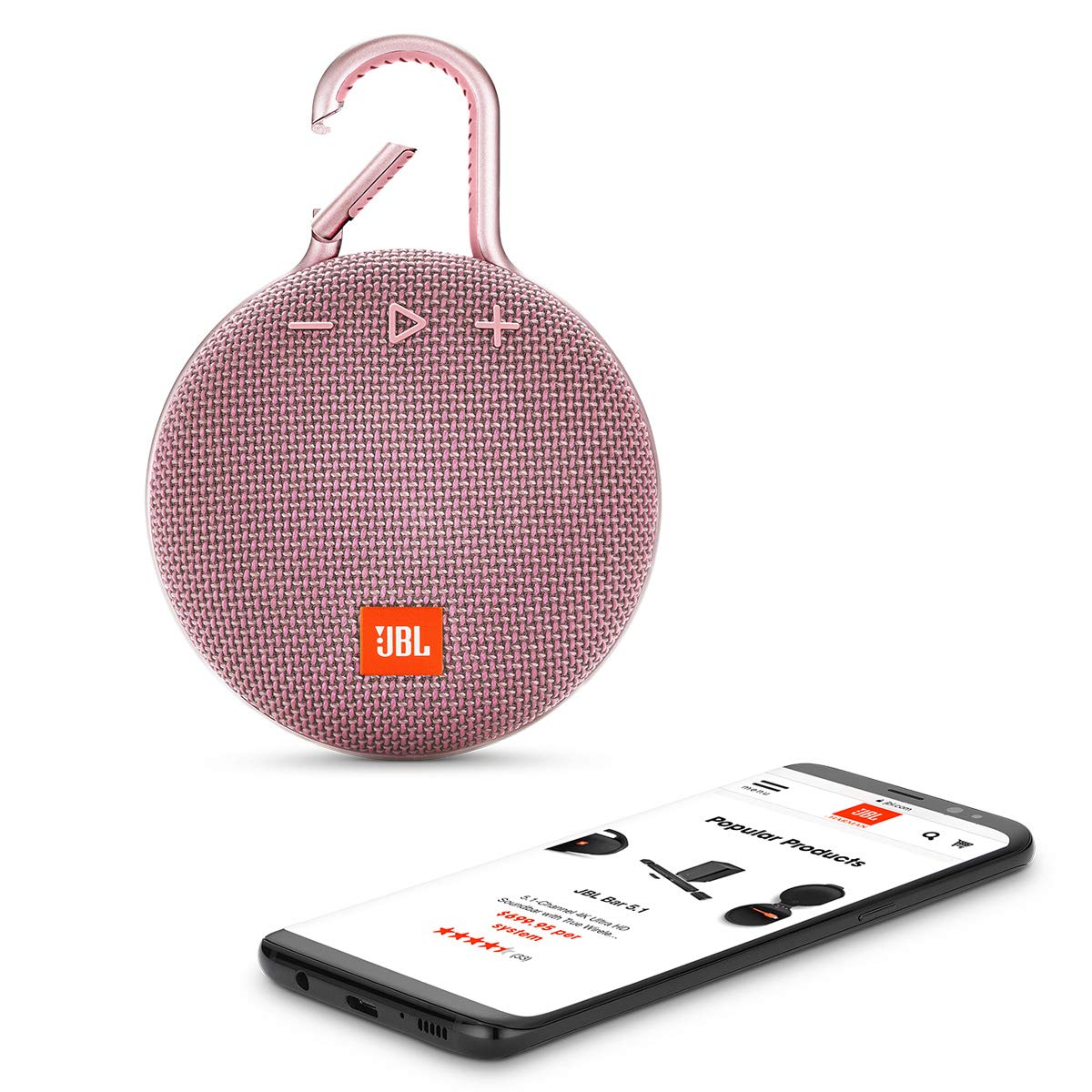 JBL Clip 3, Dusty Pink - Waterproof, Durable & Portable Bluetooth Speaker - Up to 10 Hours of Play - Includes Noise-Cancelling Speakerphone & Wireless Streaming