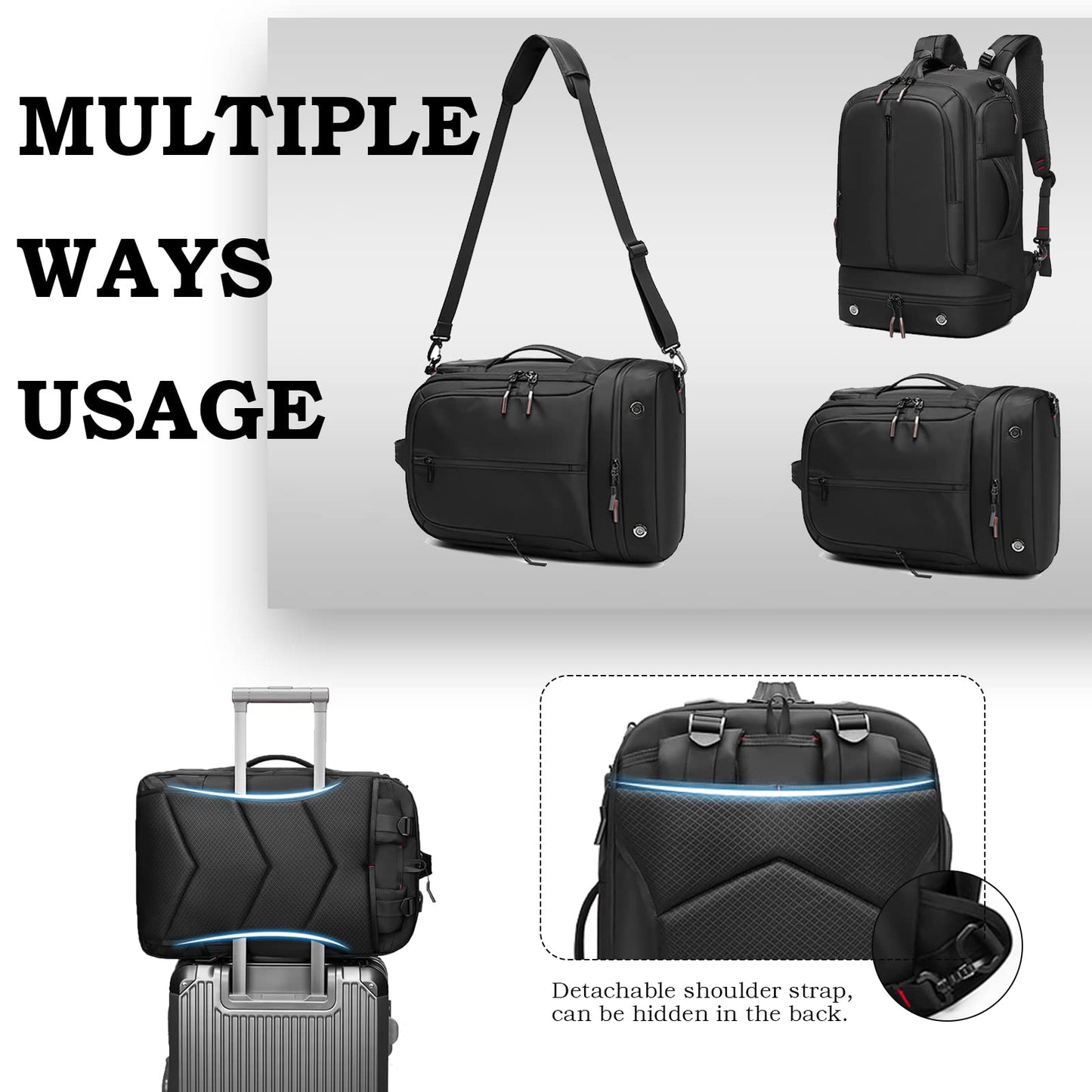 Somago Laptop Backpack Carry On Water Resistant Durable Daypack Backpack fits 16 inch Laptop Anti Theft Travel Rucksack Backpack with Shoe Compartment Luggage Strap for Men Women, 33L, Black