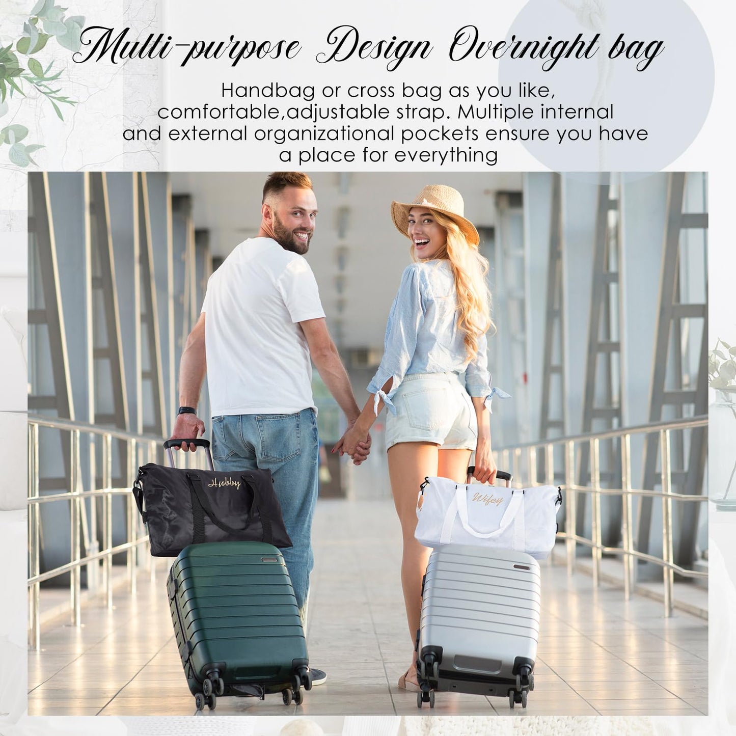 Sanwuta 2 Pcs Couple Duffel Travel Bag Set Wedding Gift Bag for Valentine Bride Groom Honeymoon Travel Bags Gym/weekender Bag(Wifey Hubby)