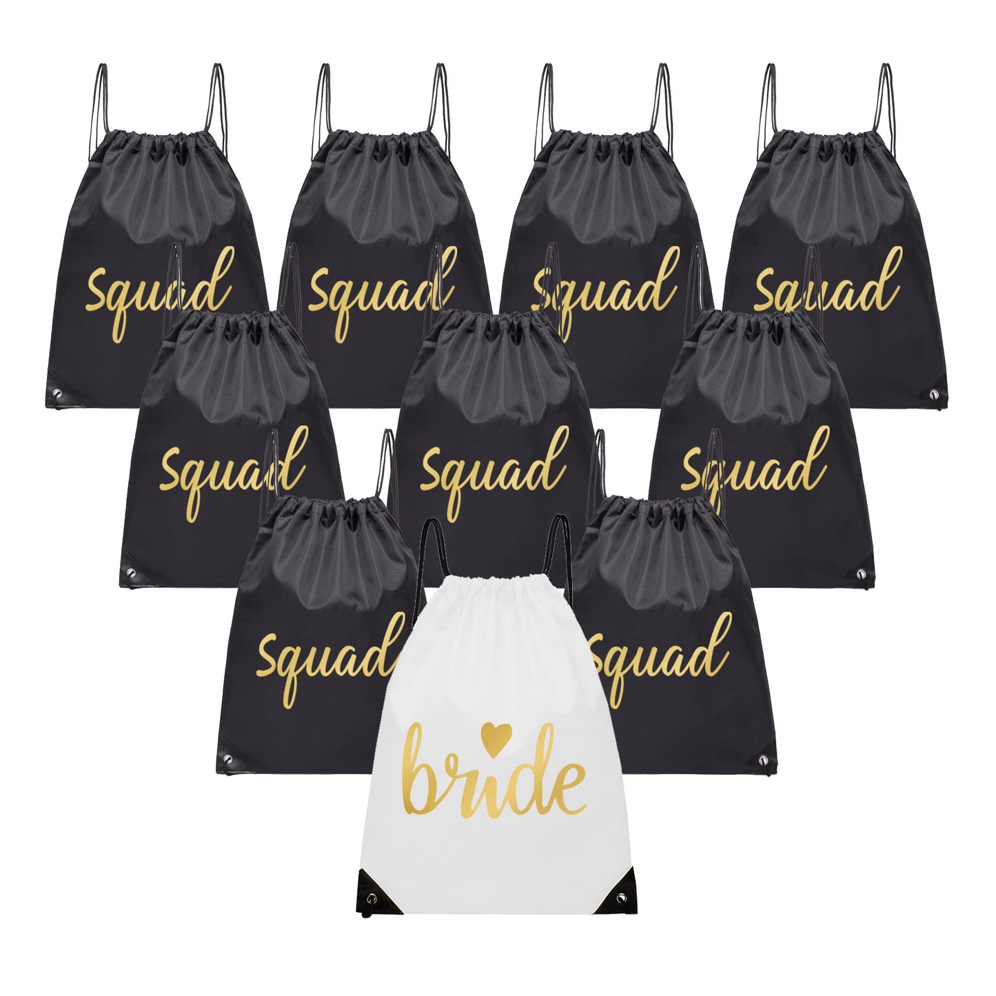 LADY&HOME 10 Packs Bride and Bride Squad Drawstring Bags, Bridesmaids Gift Drawstring Bag for Bachelorette Party, Bridal Party(Black)