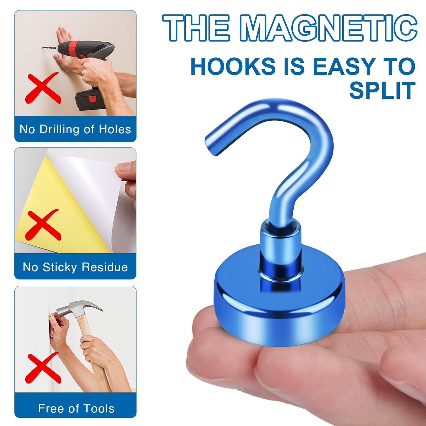 LOVIMAG Cruise Hits: 80LB Blue Magnetic Hooks, Door Magnets, Travel & ClassroomAccessorry Must-Haves (6 Pack)