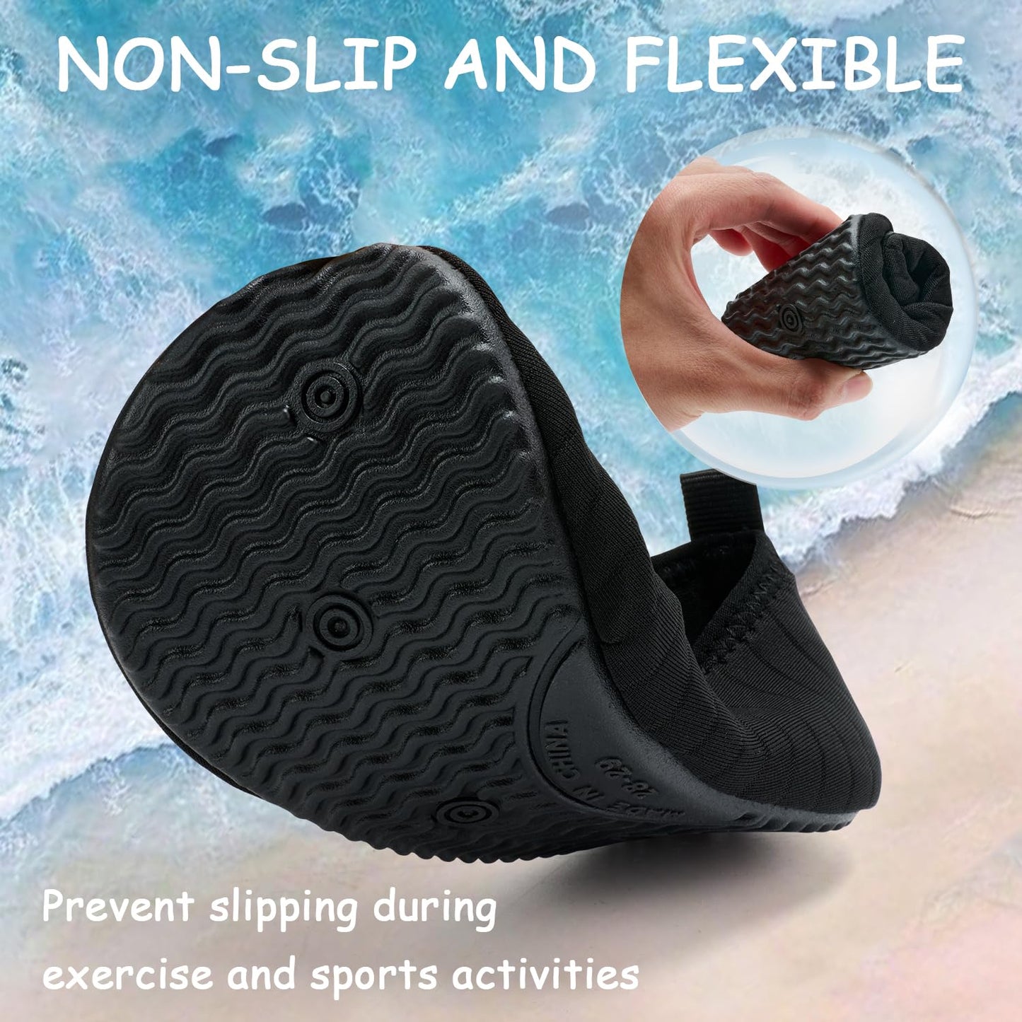 ANLUKE Kids Boys Girls Water Shoes Barefoot Aqua Socks Fast Dry Beach Swim Outdoor Sports Shoes for Toddler Black 32/33