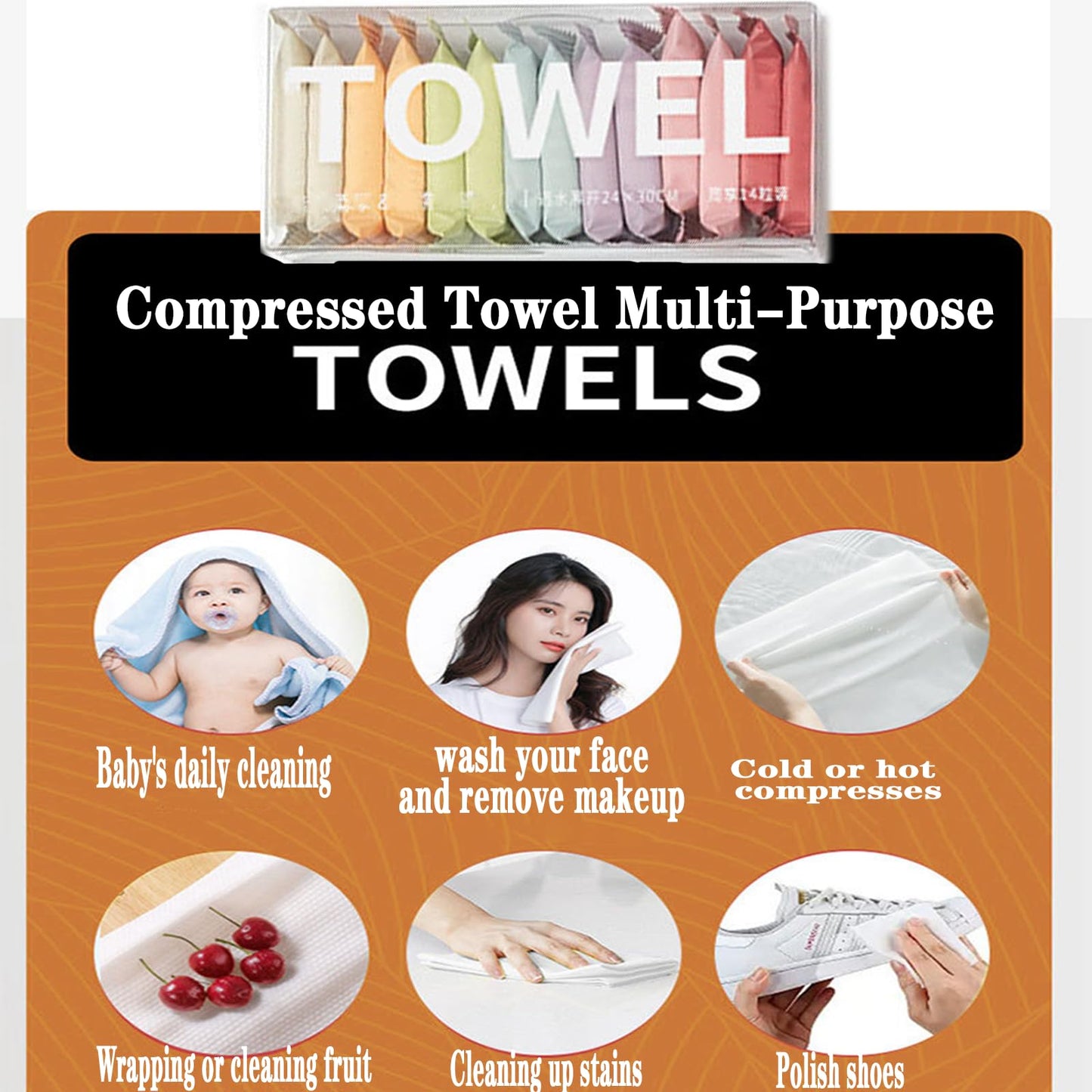 Compressed Towel Tablet Portable Face Towel Washcloth Reusable 56 Pack Wet and Dry Disposable Towel, Baby Towel or Dog Towel Camping Wipes for Travel Hiking Home Beauty (Bag-56)