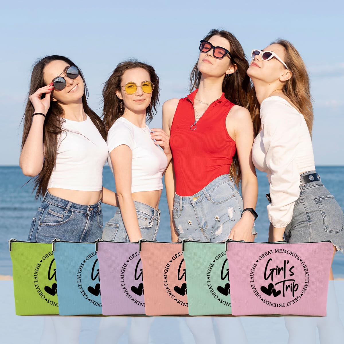 DHKG 6Pcs Girls Trip Gifts Favors, Girls Weekend Gifts Makeup Bag, Bestie Gifts Weekend Bag Vacation 2025 Cosmetic Bag, Friendship Gifts for Women Bestie Friend, Graduation Wedding Gifts Toiletry Bag