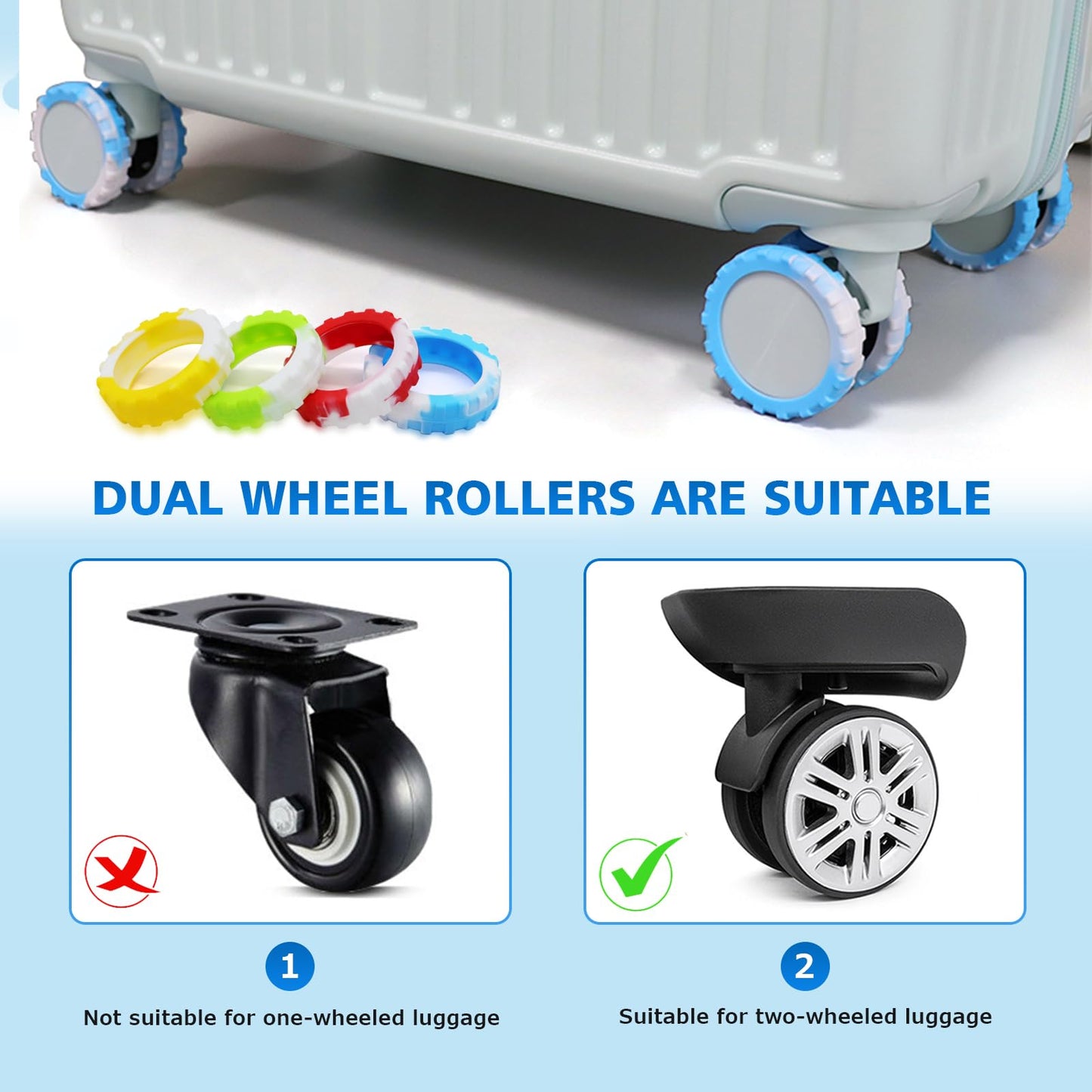 XYOFUN Luggage Wheels Covers,Silicone Luggage Wheel Protector Covers for 2-2.6 inchs 8 Spinner Wheel Suitcases,Wear-Resistant,Anti-Noise Wheel Covers(Black*8), YF018