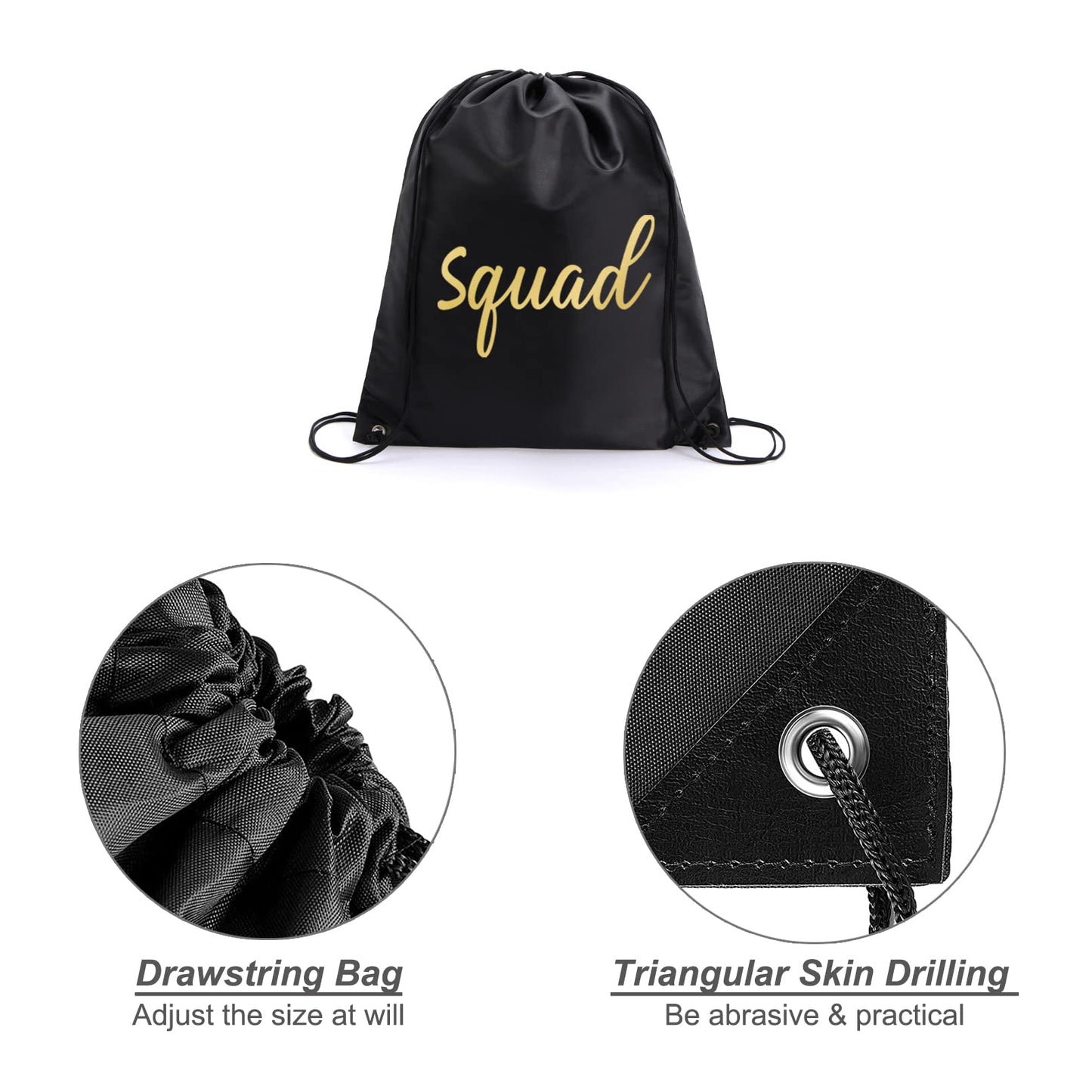 LADY&HOME 10 Packs Bride and Bride Squad Drawstring Bags, Bridesmaids Gift Drawstring Bag for Bachelorette Party, Bridal Party(Black)