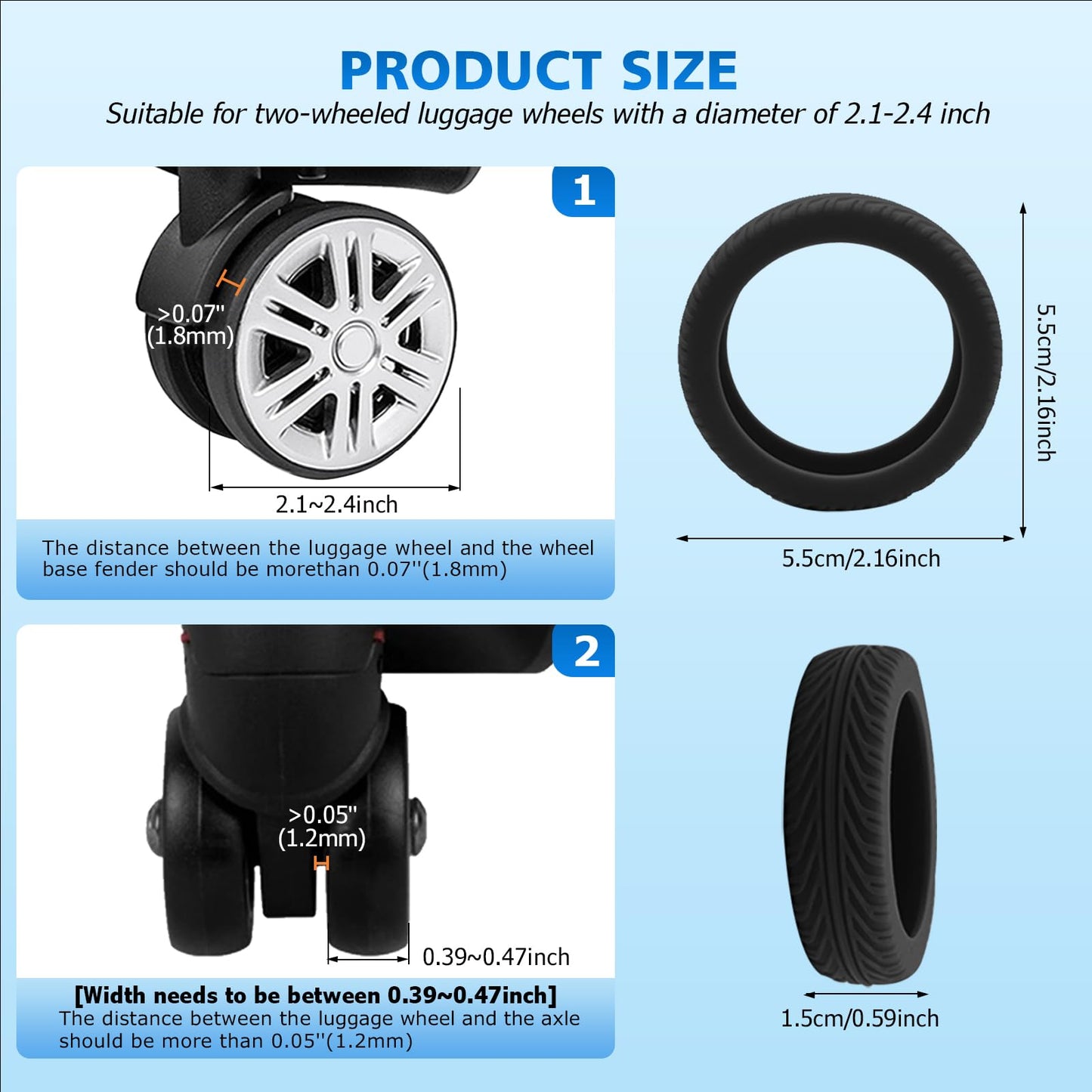 XYOFUN Luggage Wheels Covers,Silicone Luggage Wheel Protector Covers for 2-2.6 inchs 8 Spinner Wheel Suitcases,Wear-Resistant,Anti-Noise Wheel Covers(Black*8), YF018