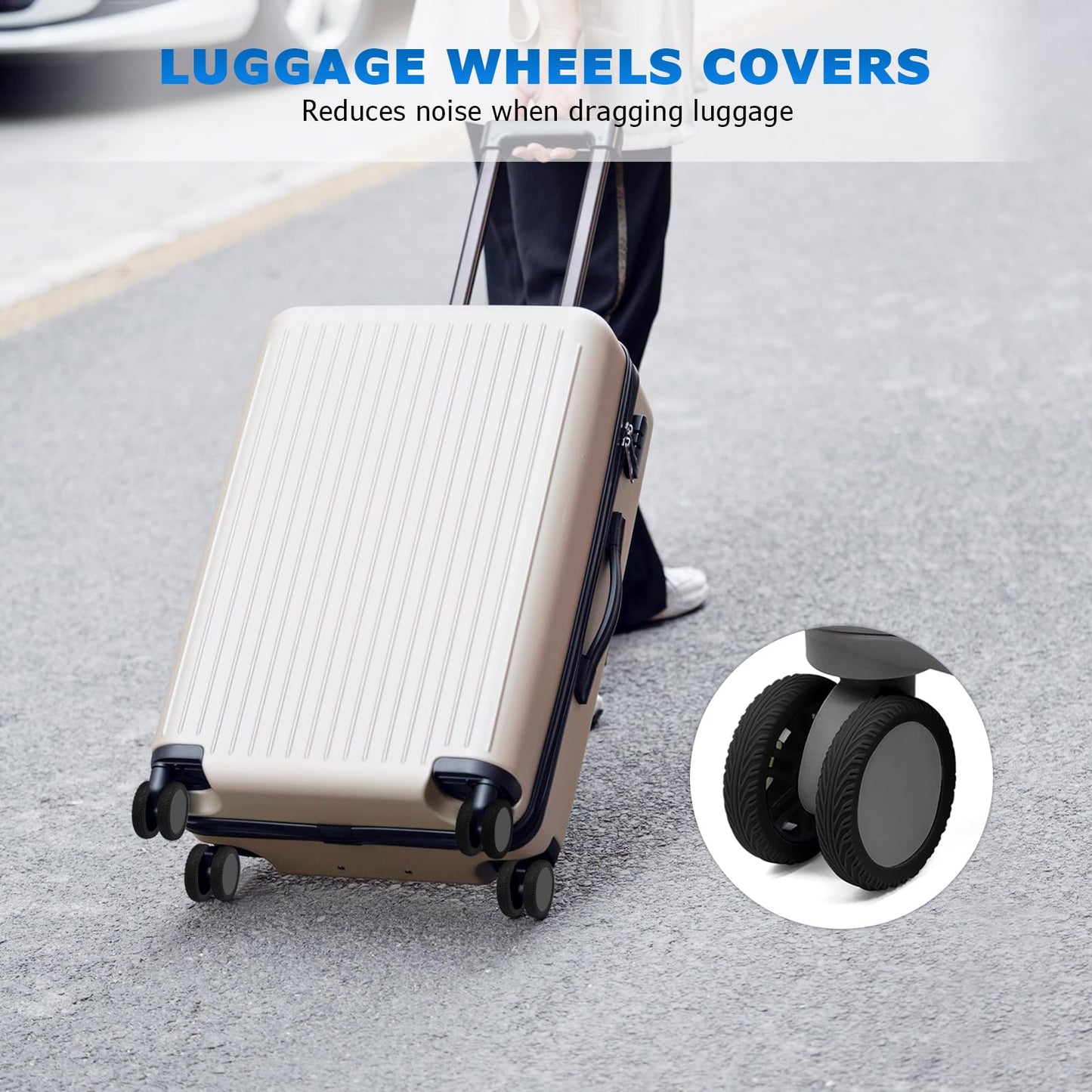 XYOFUN Luggage Wheels Covers,Silicone Luggage Wheel Protector Covers for 2-2.6 inchs 8 Spinner Wheel Suitcases,Wear-Resistant,Anti-Noise Wheel Covers(Black*8), YF018
