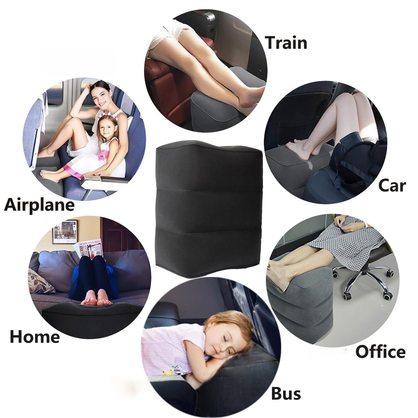 Inflatable Travel Foot Rest Pillow, Adjustable Height Leg Rest Pillow for Cars, Home, Office, Trains, Airplane, Make a Flat Bed for Baby, Kids, Toddlers, Grey, 1 Pack
