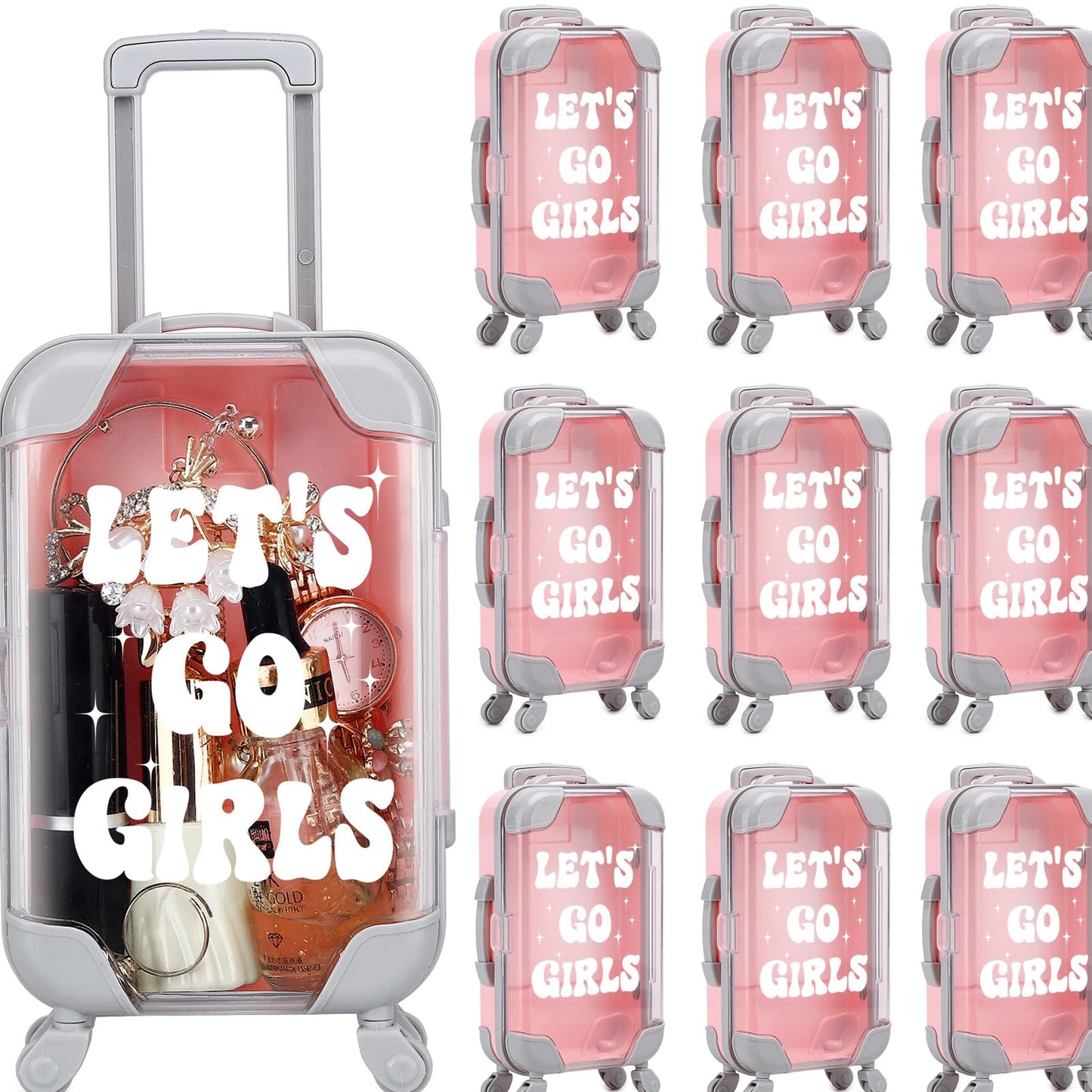 AIOMOB 10 Pack Mini Suitcase Party Favor Gift Box Plastic False Eyelashes Packaging Box Pink Miniature Favor Luggage for Wedding Travel Bachelorette Party Bridesmaid Bridal Shower Decorations