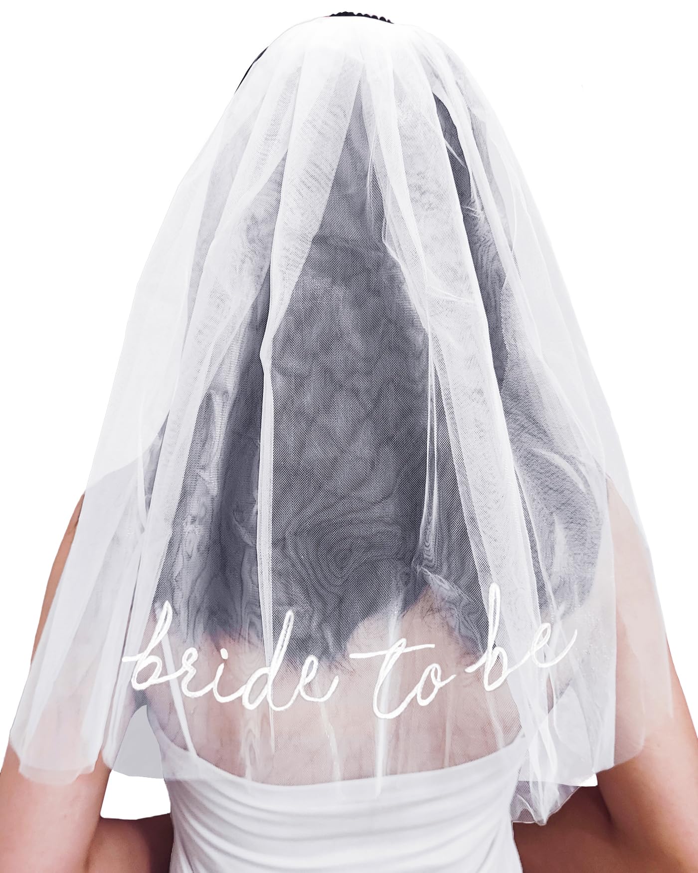 Fibye Bride To Be Embroidered Veil - Bride Veil for Bachelorette Party, Bach Party Favors Accessory, Bride To Be Headband, White Head Peace for Bridal Shower Engagement Party, Wedding and Gift