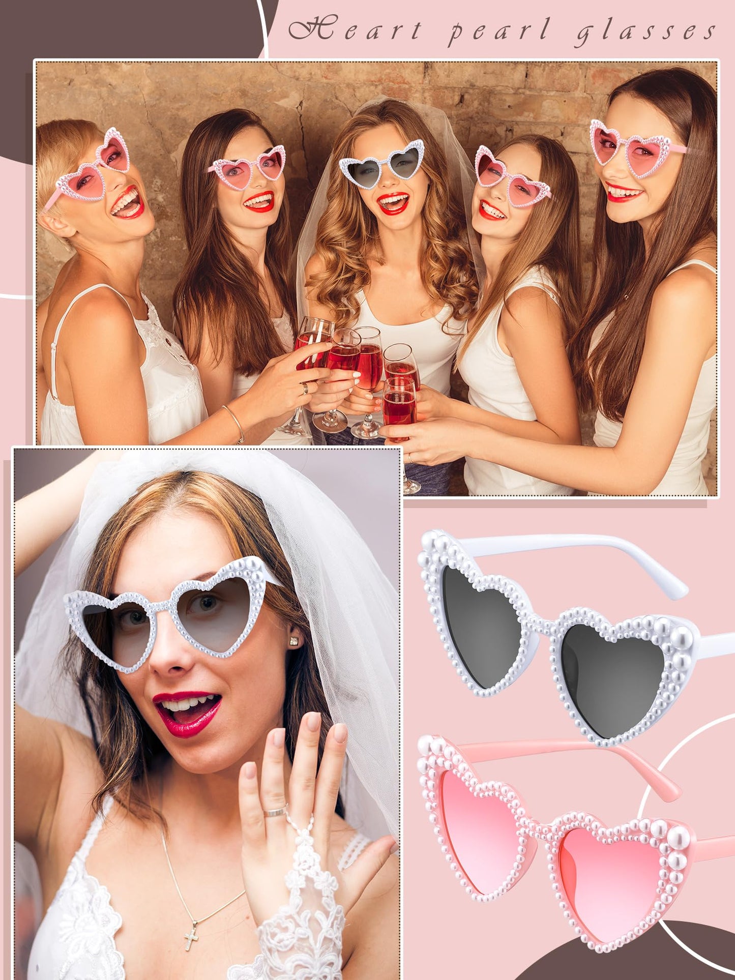 Saysurey 10 Pack Bachelorette Party Sunglasses Pearl Bride Heart Shaped Sunglasses Wedding Bridesmaid Proposal Gifts for Women Bride Bachelorette Shower Wedding Party