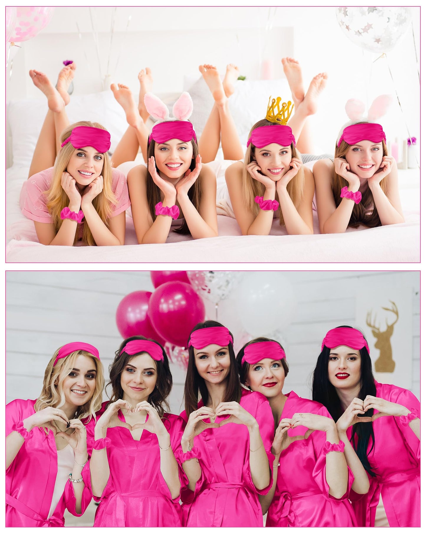 Neer 21 Pcs Women Birthday Party Robe Set Queen Squad Kimono Satin Bathrobes with Eye Mask and Scrunchie for Birthday (Rose Red)