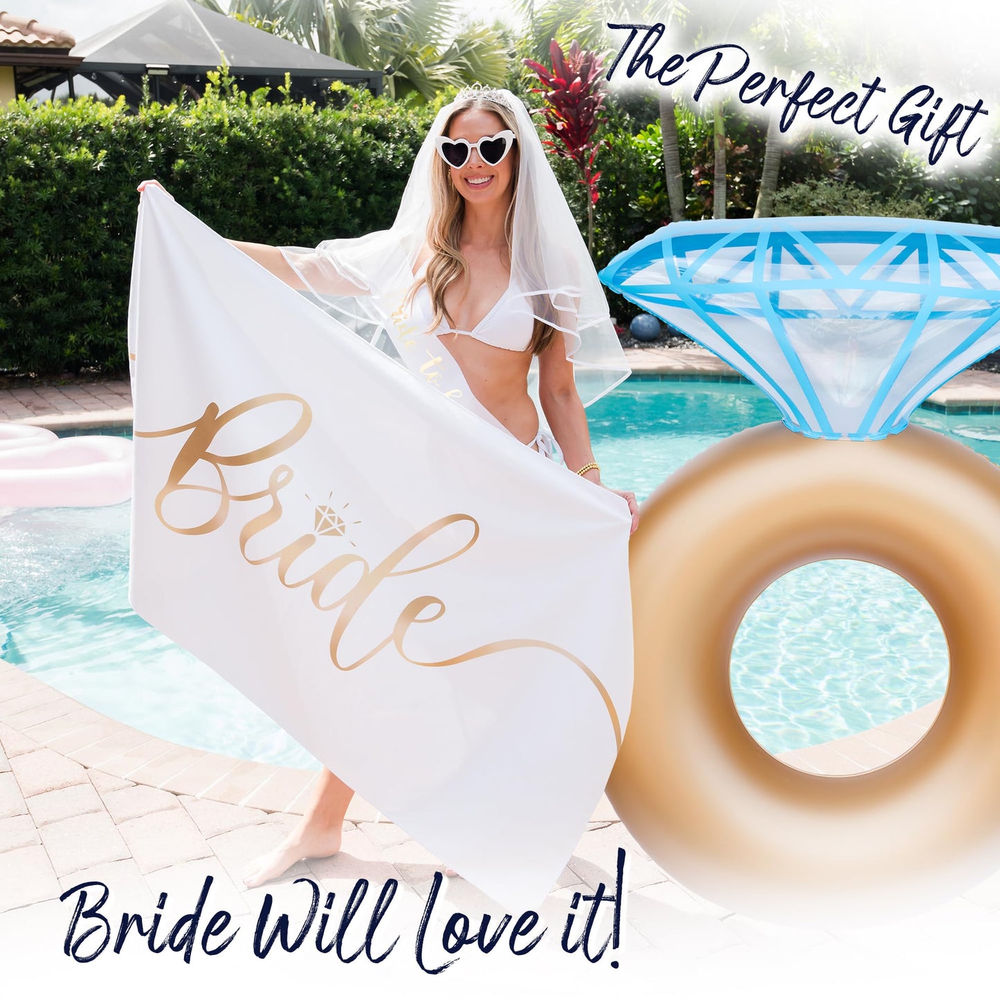 Prestige Bride Towel & Ring Pool Float | Bachelorette Gifts for Bride, Beach Bachelorette Party Decorations Floatie, Bridal Shower Accessories Favors
