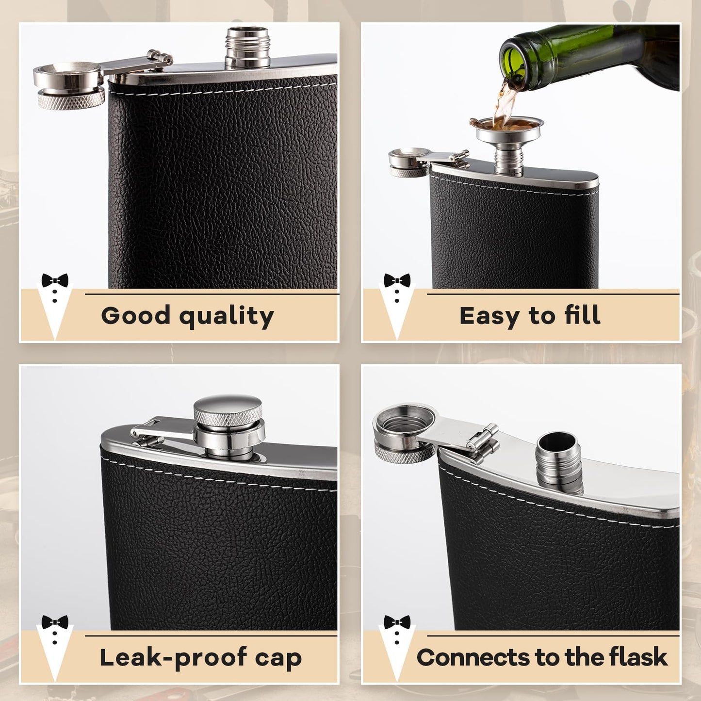 Tioncy 48 Pcs Groomsmen Proposal Gift 8 Engraved Pocket Knife 8 Groomsmen Gift Bags 8 Shot Glasses with Tuxedos 8 oz Stainless Steel Hip Flask 8 Poker Card Bottle Opener 8 Sunglasses
