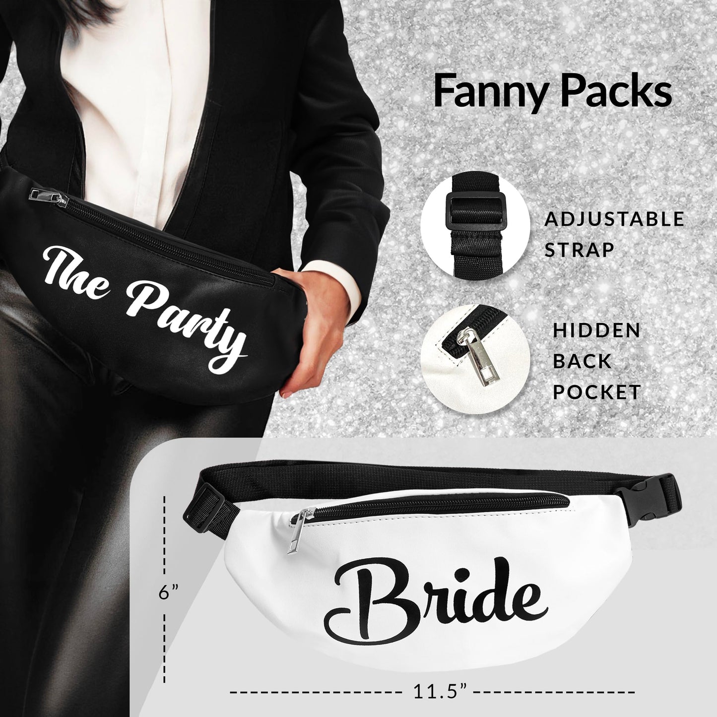 30 pc Black Bachelorette Party Favors, Accessories - Bachelorette Fanny Packs & Bride Fanny Pack - Bachelorette Party Kit with Sunglasses, Koozies, & Bridal Accessories (Black)