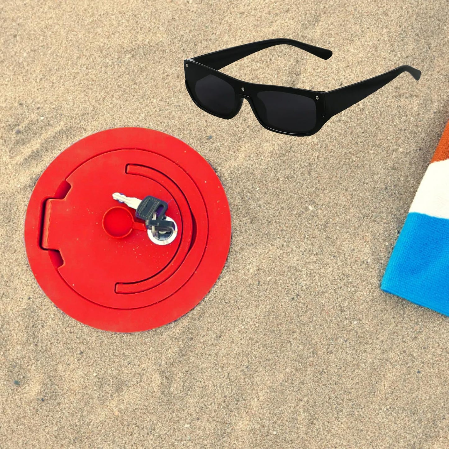 Portable Beach Safe With Locking Key, Bright Purple/Red Beach Locking Bags For Valuables and Phone (Red)