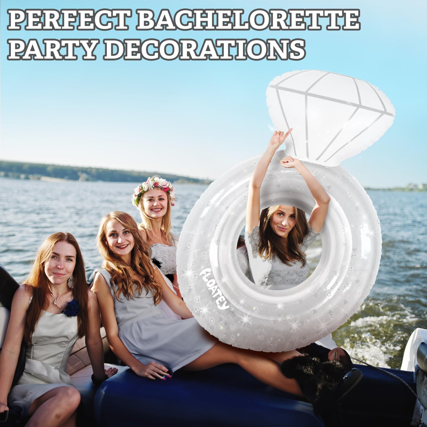 Floatey Bachelorette Party Decorations - XtraLarge Diamond Ring Pool Float | Shiny Glitter Conffetti Inside | Bachelorette Pool Floats for Bride, Ring Floatie Bachelorette Party Accessories, Silver